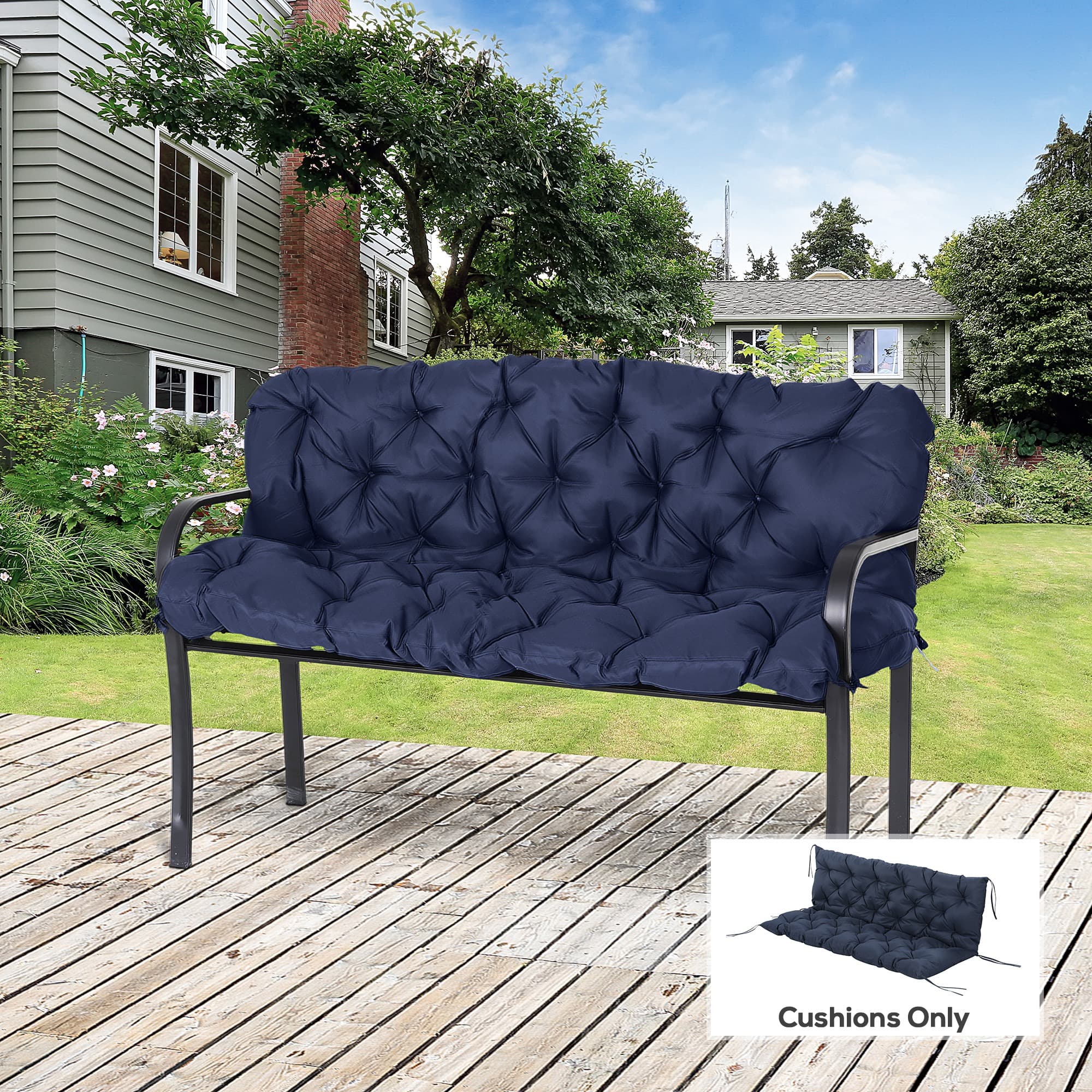 Outsunny Replacement Cushions for 3-Seater Outdoor Bench Swing Chair, Comfortable Seat Pads & Backrest, Dark Blue | Aosom Canada