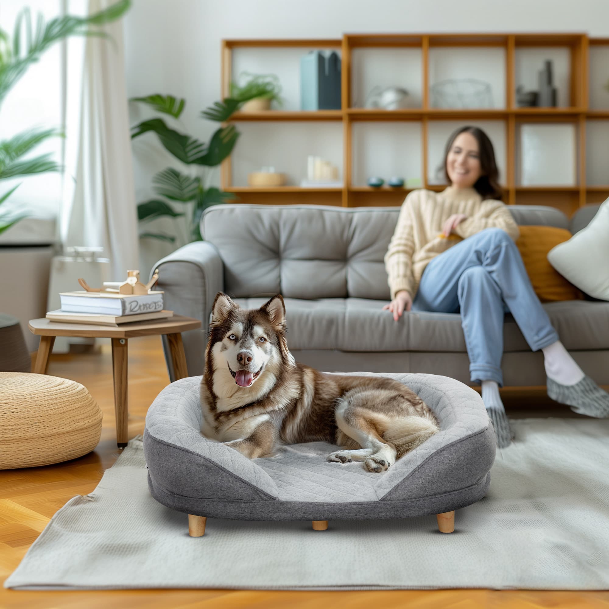 PawHut Pet Sofa Bed for Large Dogs with Removable Cushion, Washable Cover, Anti-slip Foot Pads, Grey | Aosom Canada