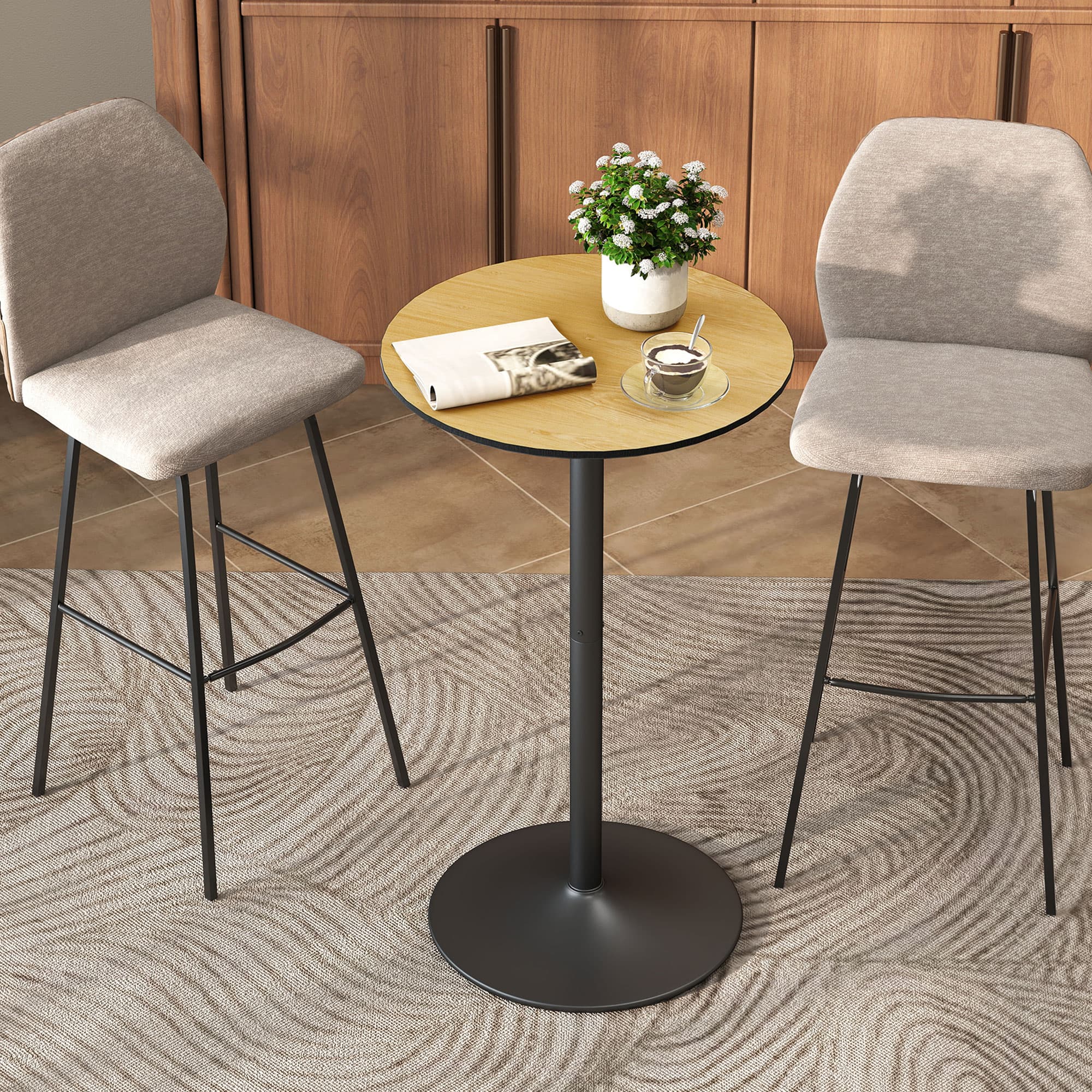 HOMCOM Round Table for 2, 40.2 Inch Bar Height Pub Table with Steel Frame, Non-Slip Base for Living Room, Kitchen, Natural Wood | Aosom Canada