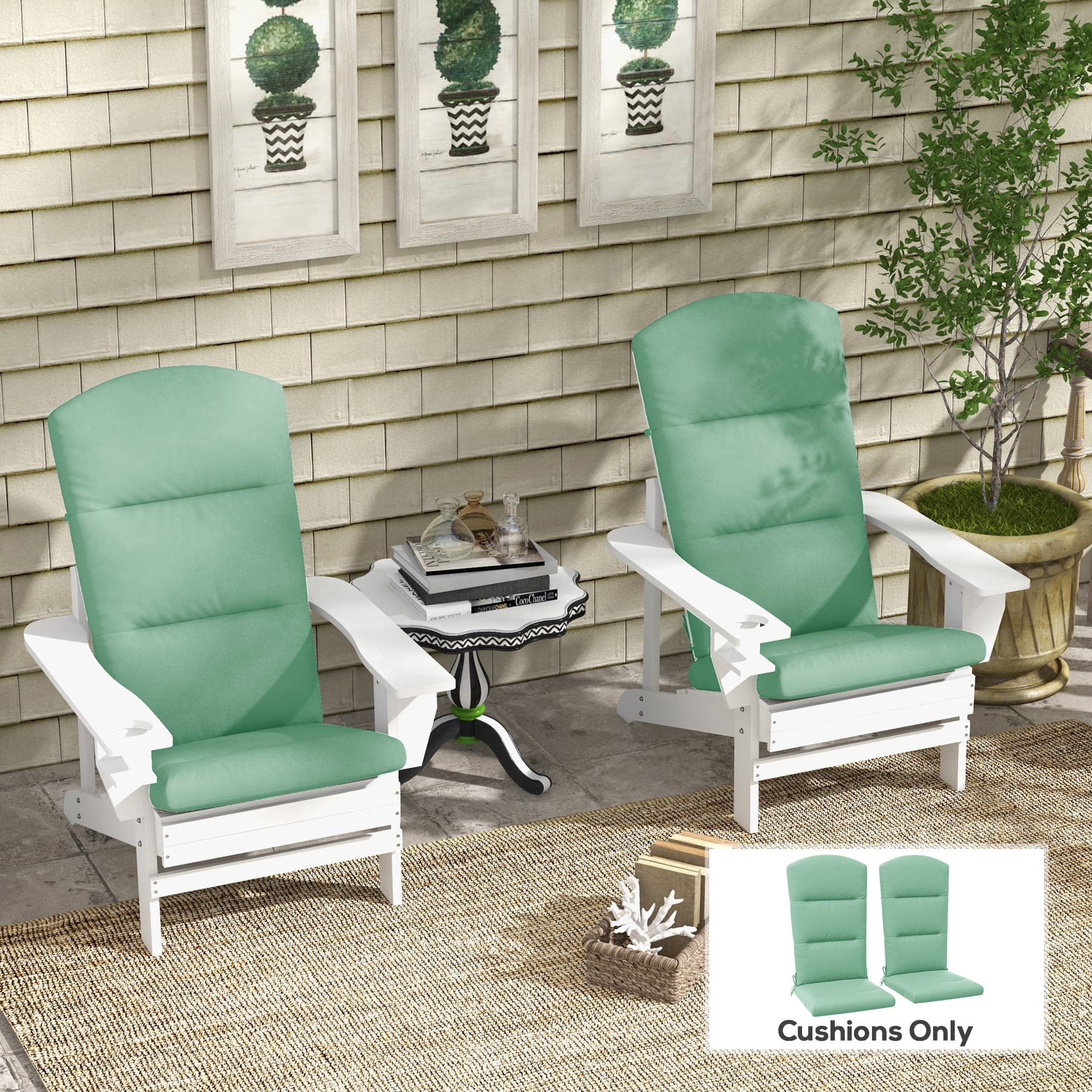 Outsunny Patio Chair Cushions for Adirondack Chair Replacement Cushions with Back and Ties, Set of 2, Green | Aosom Canada