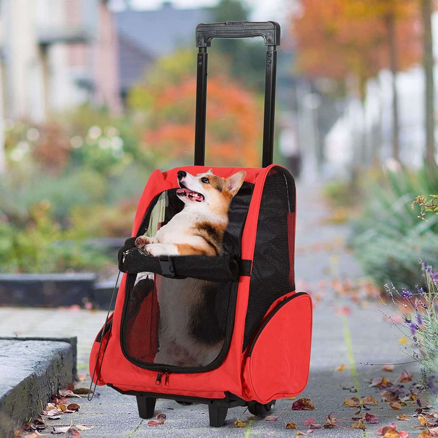 PawHut 4-in-1 Pet Carrier - Cat/Dog Backpack, Luggage Box with Wheels & Removable Stand, Red | Aosom Canada