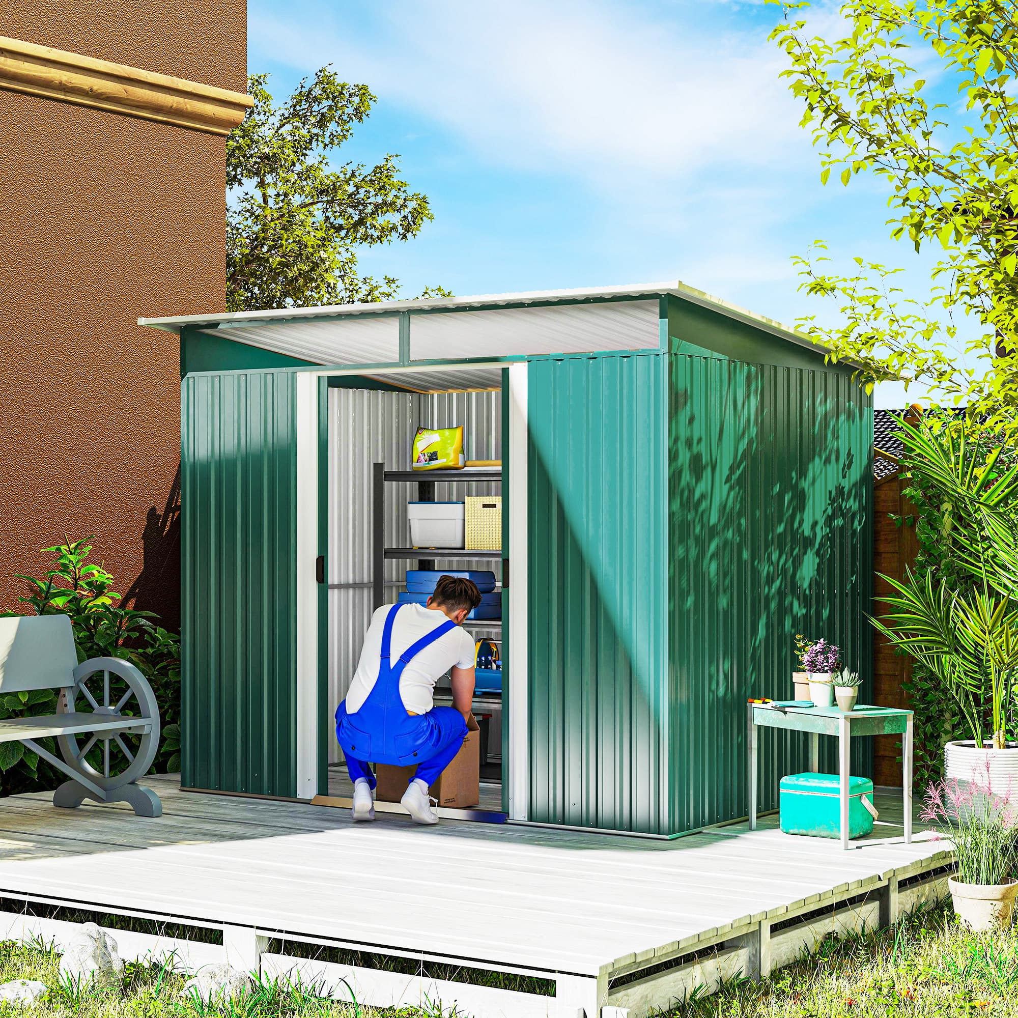Outsunny 6x8 Garden Shed, Metal Storage for Gardening Tools & Equipment, Steel Utility Shed | Aosom Canada