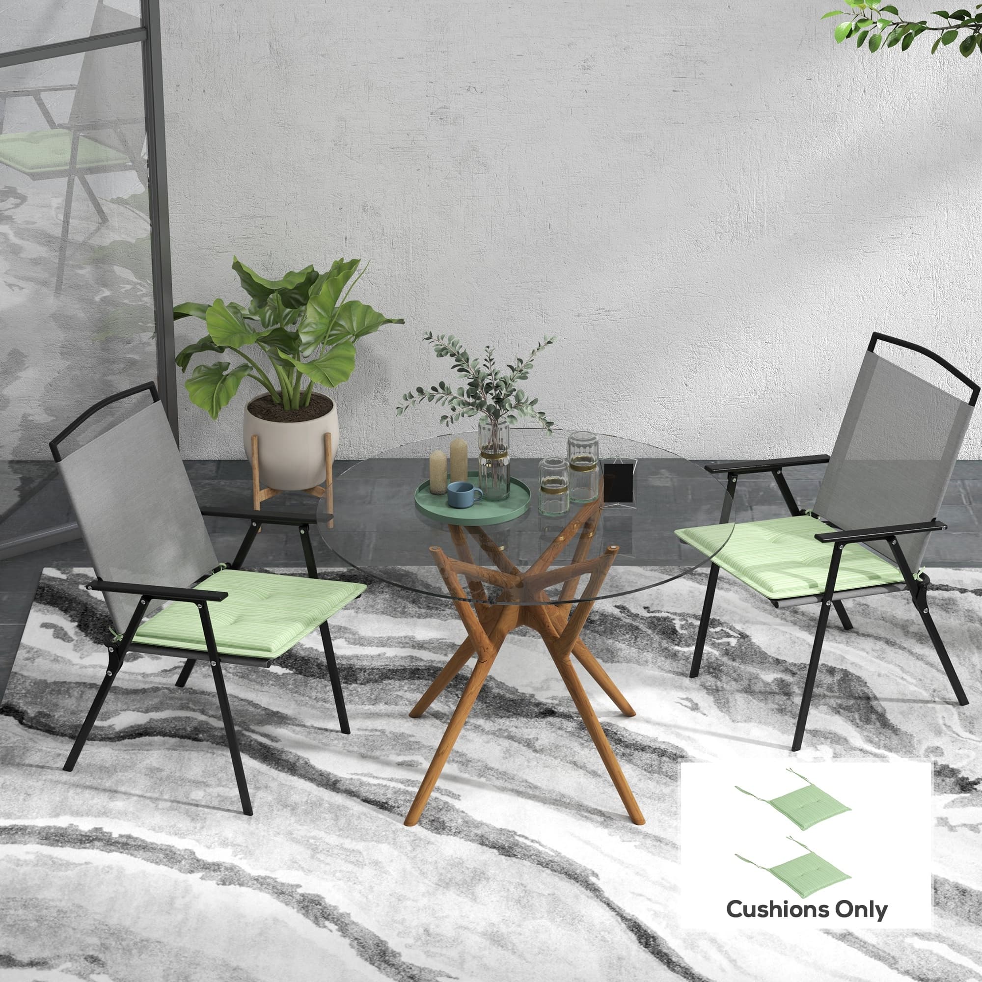 Outsunny 2-Piece Outdoor Patio Chair Cushions Set Replacement with Ties Button Tufted Green | Aosom Canada