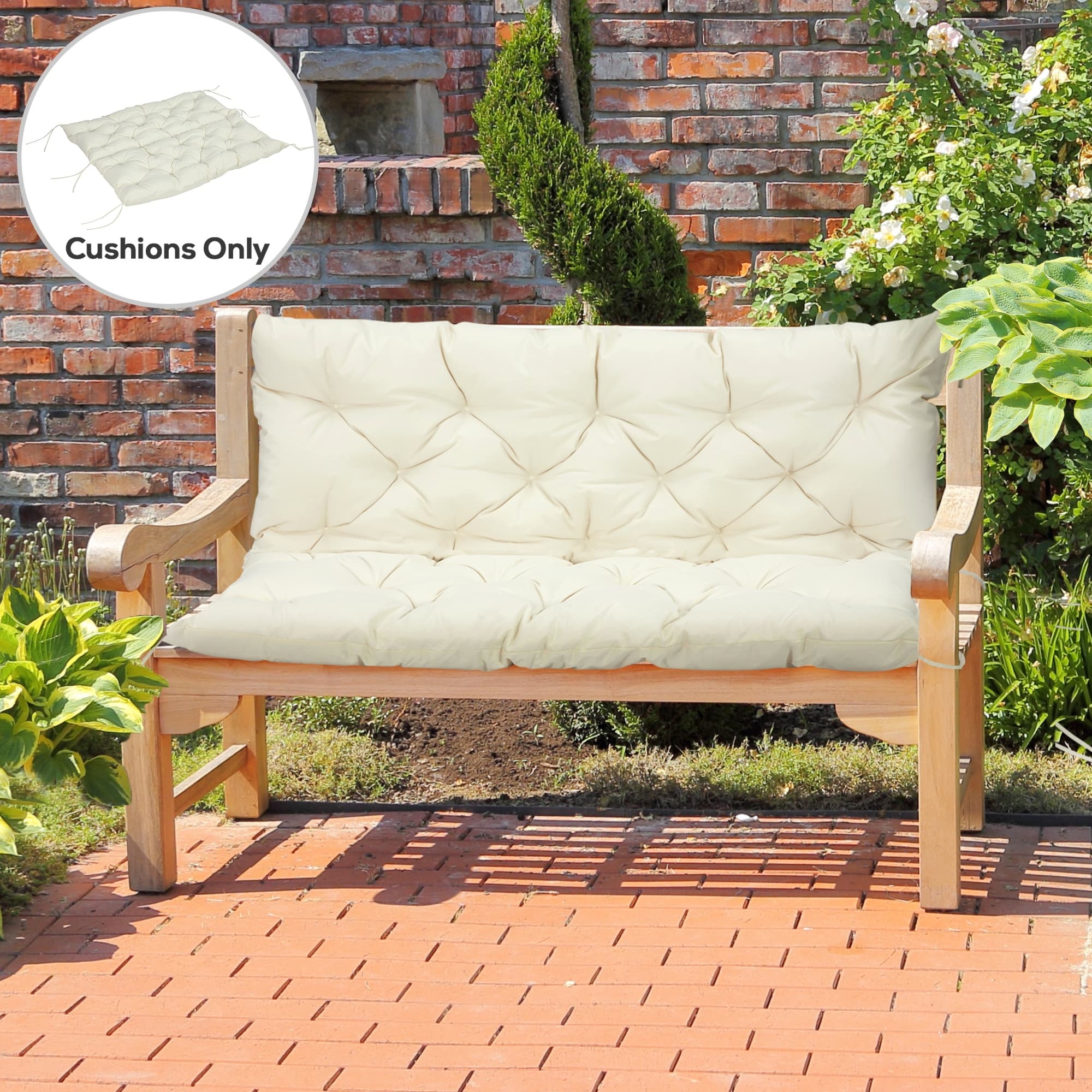 Outsunny Outdoor 2 Seater Bench Cushion 4.7 Inch Thick with Backrest Non Slip Patio Soft Pad Beige | Aosom Canada