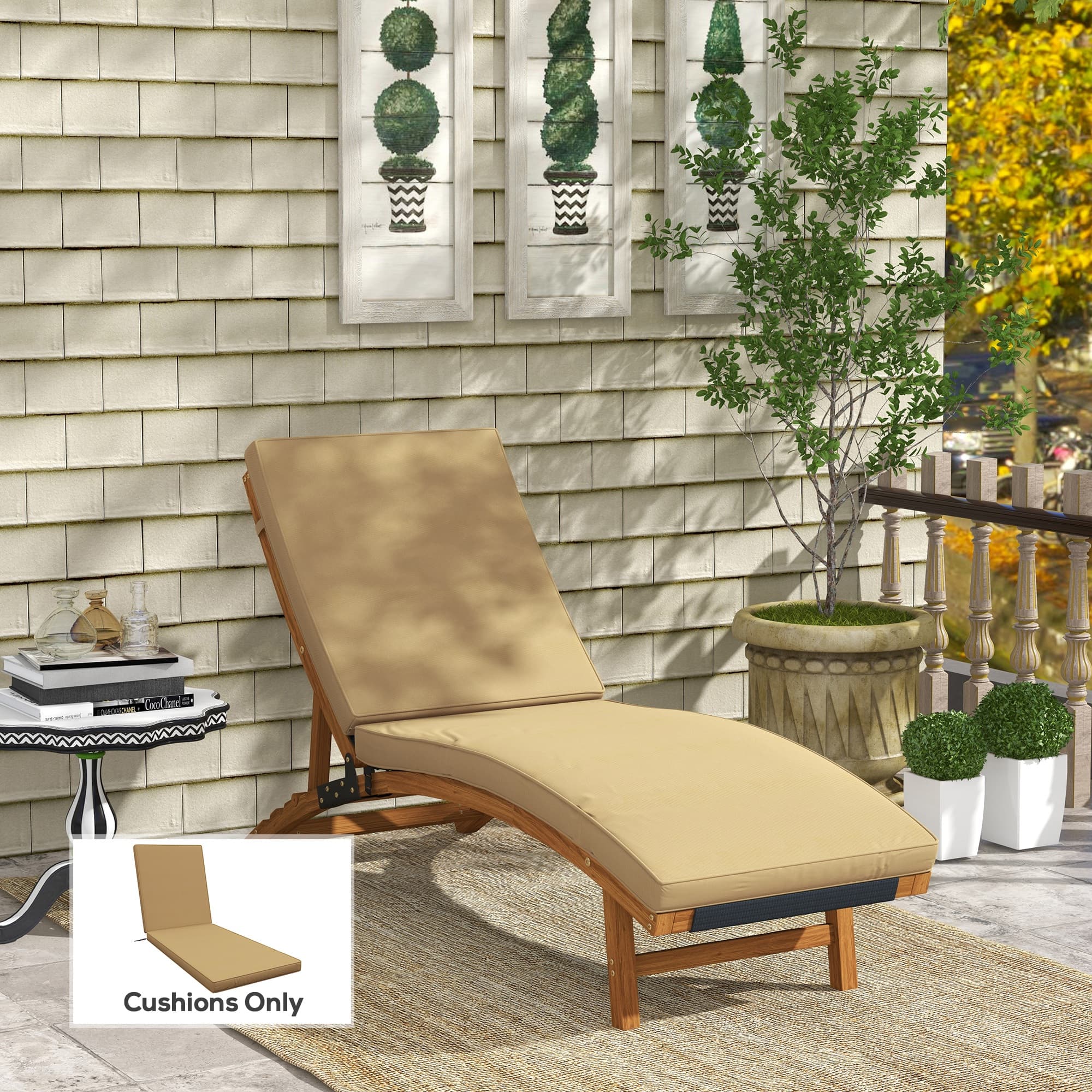 Outsunny Patio Cushion Replacement with Backrest for Lounge 79.9" x 26" Outdoor Chair Cushions Set Khaki | Aosom Canada