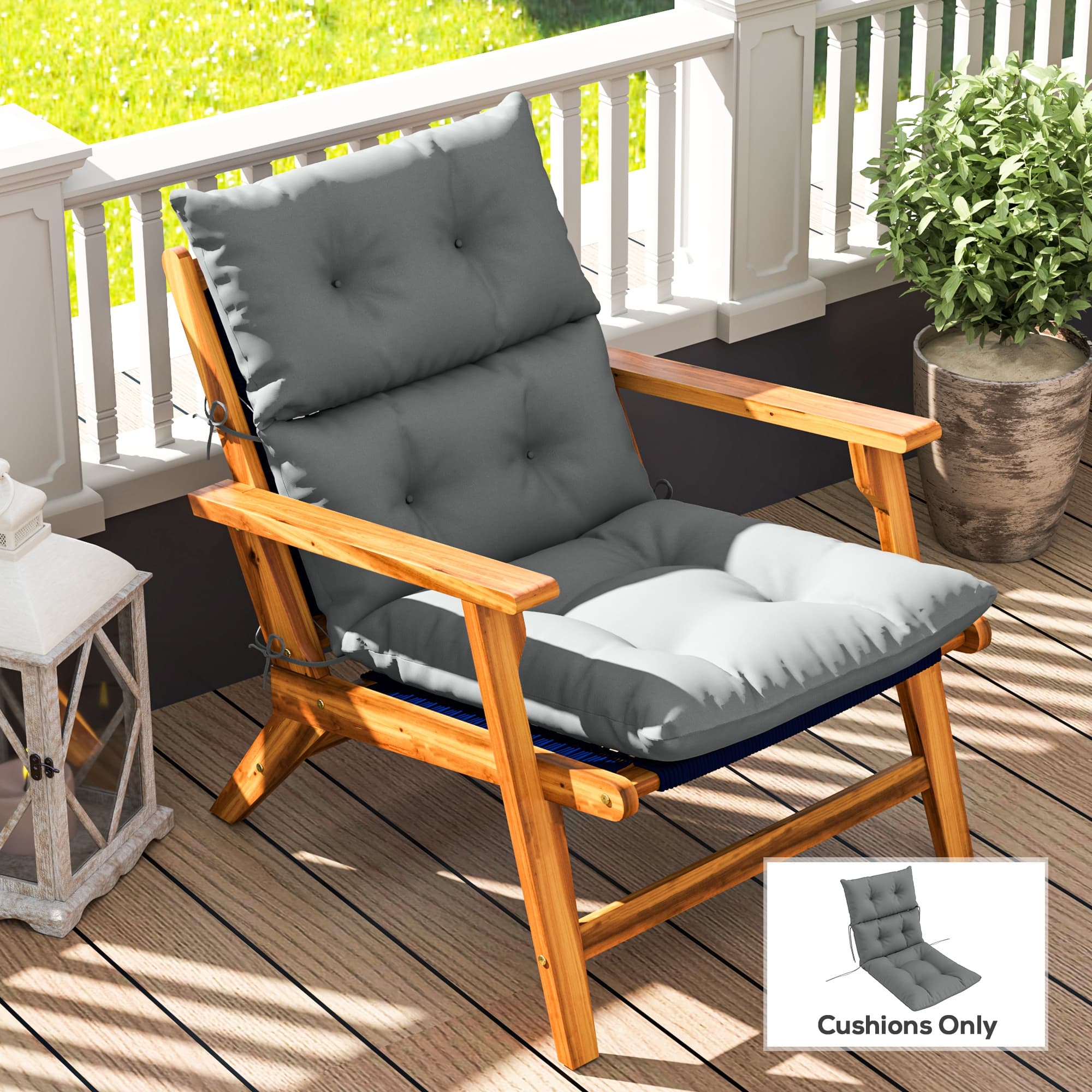 Outsunny Adirondack Chair Cushion, Tufted Rocking Chair Cushion with Ties for Outdoor Chair Indoor Outdoor Cushion Light Grey | Aosom Canada