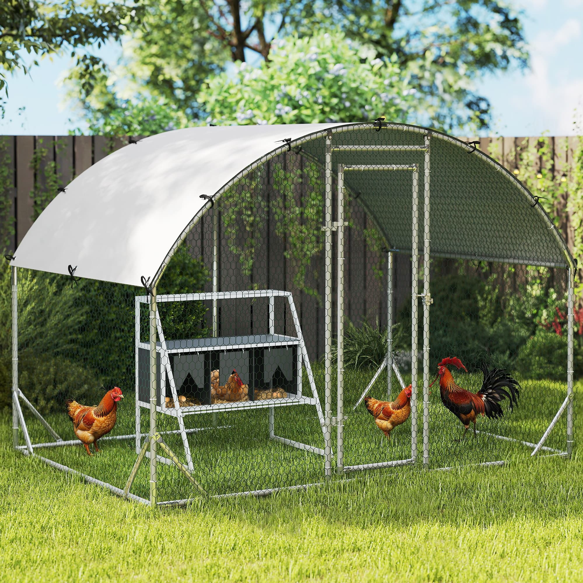 PawHut 3 Compartments Nesting Boxes for Chickens with Privacy Curtains, Standing Perches, Up to 6-12 Hens | Aosom Canada