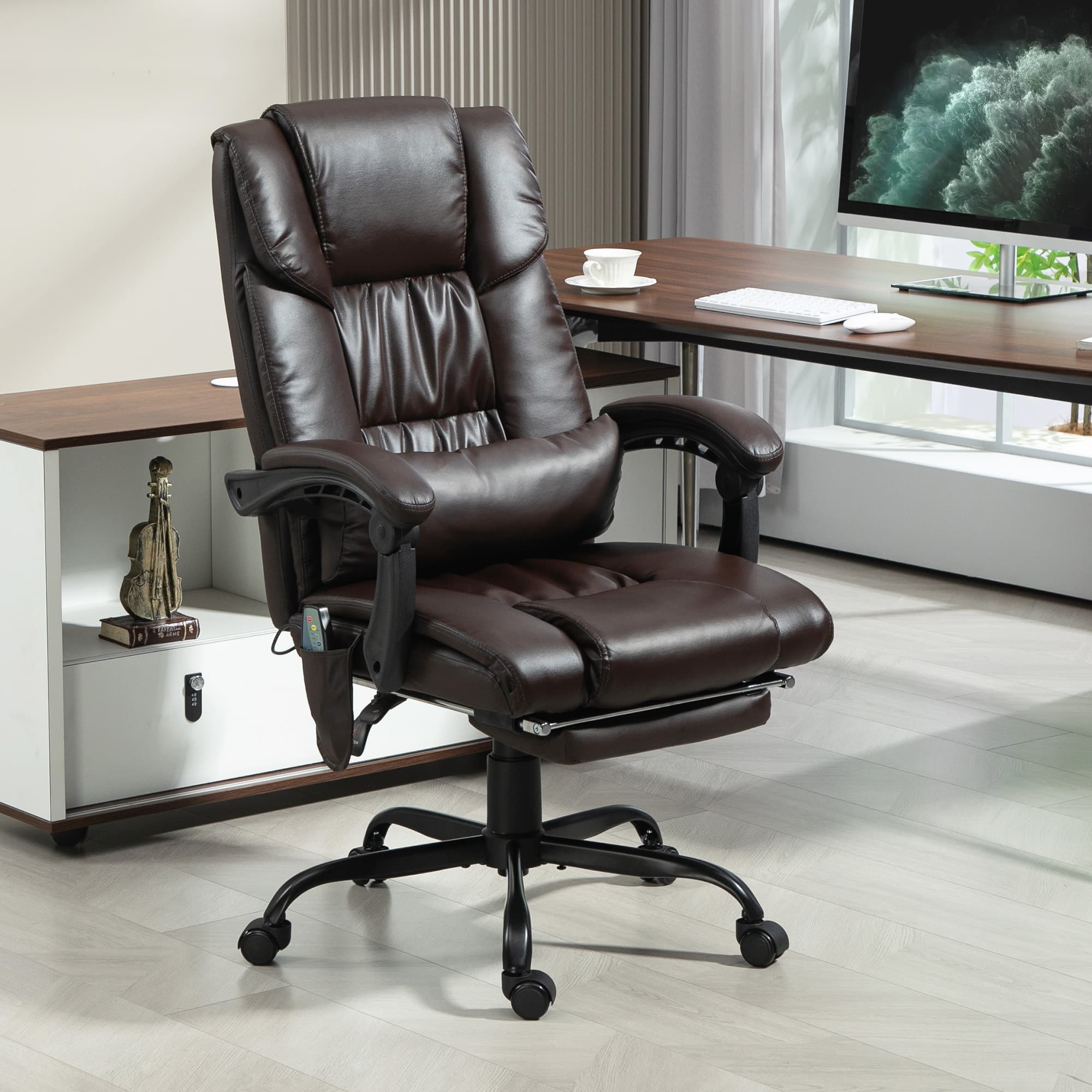 Vinsetto Vibration Massage Chair: Adjustable Reclining Computer Chair, Retractable Footrest, Brown | Aosom Canada