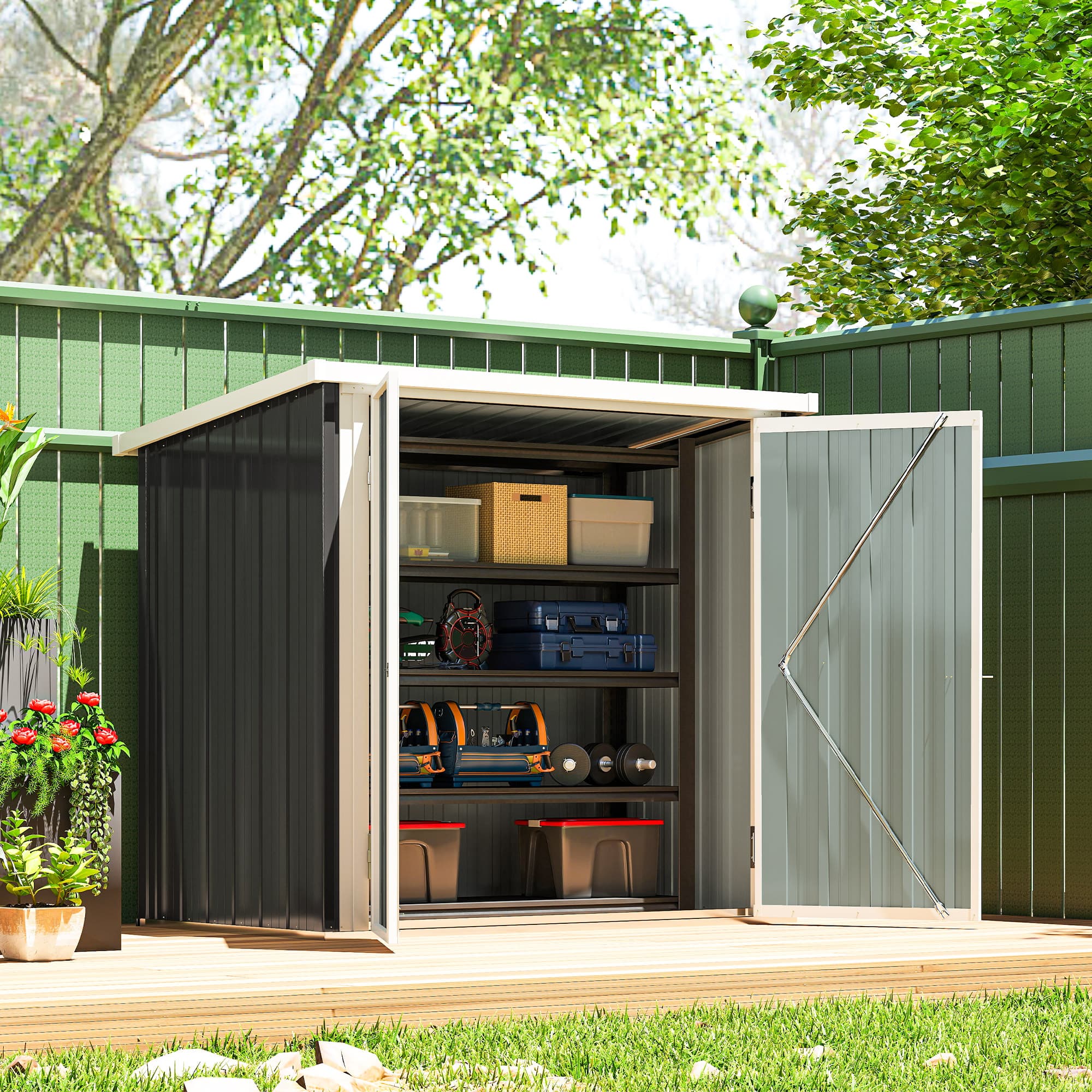 Outsunny 5'x 3' Metal Garden Storage Shed with Lockable Double Doors Tool House for Backyard Patio Lawn Storage | Aosom Canada