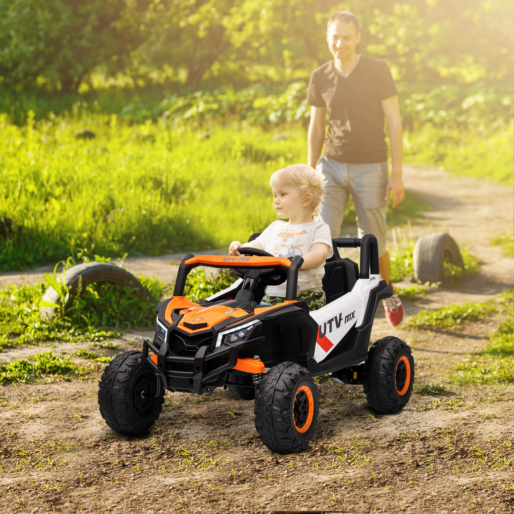 Qaba 12V Kids Ride On Car with Remote Control, Battery Powered Electric UTV with Spring Suspension for Aged 3-5 Years, Orange | Aosom Canada