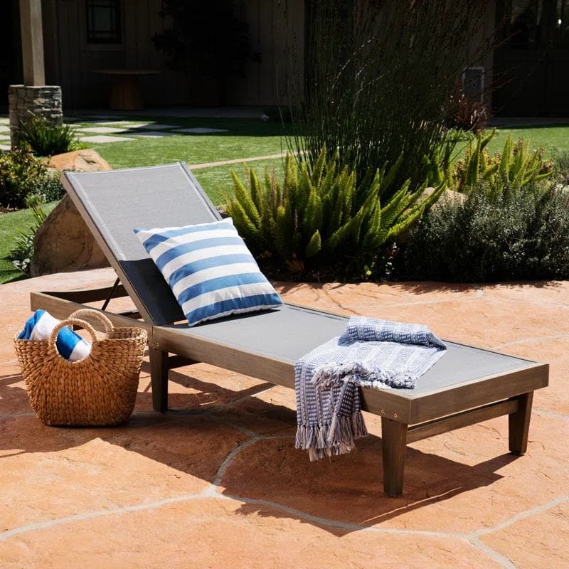 Outdoor Acacia Chaise Lounge with Adjustable Backrest, Foldable Legs Designed for Sunbathing, 78" L x 24" W x 31.5" H, Dark Gray | Aosom Canada