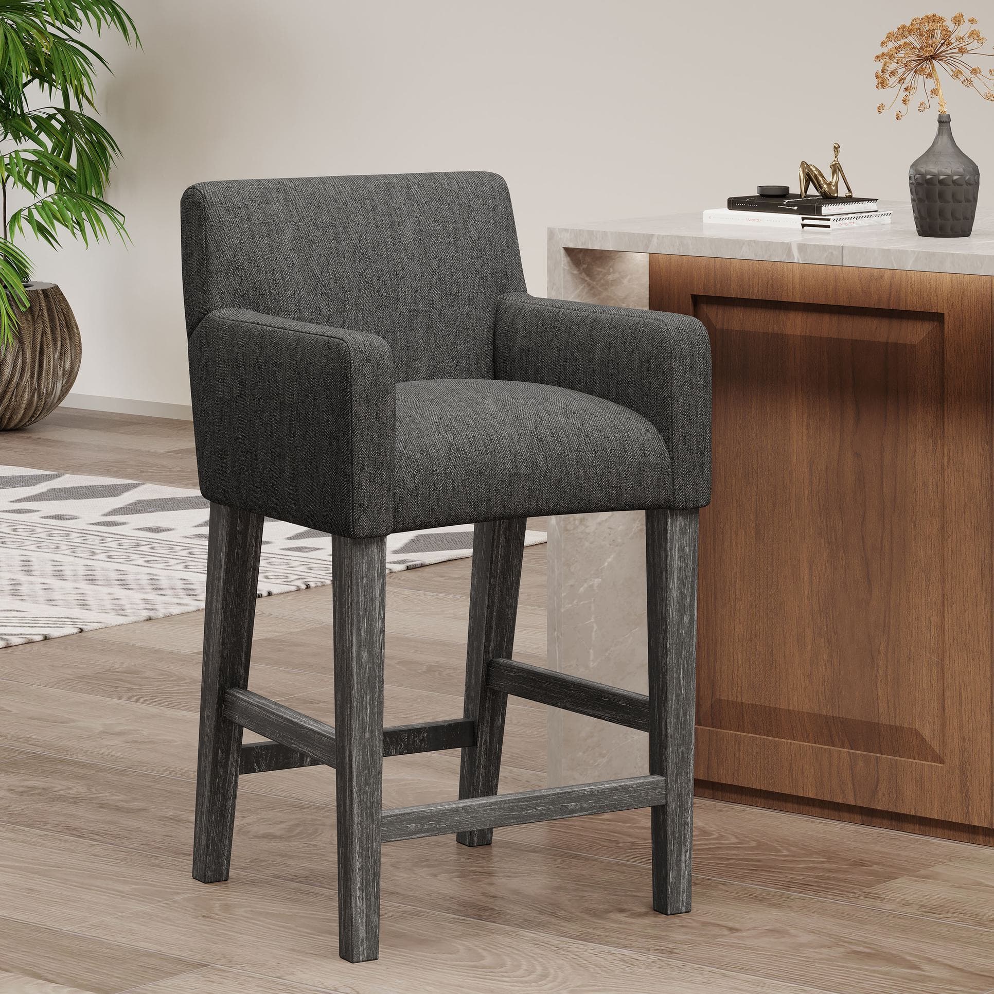 Contemporary Upholstered Counter Stool with Rubberwood Frame, Easy Assembly with Included Tools, 24" L x 23" W x 39.5" H, Charcoal Gray | Aosom Canada