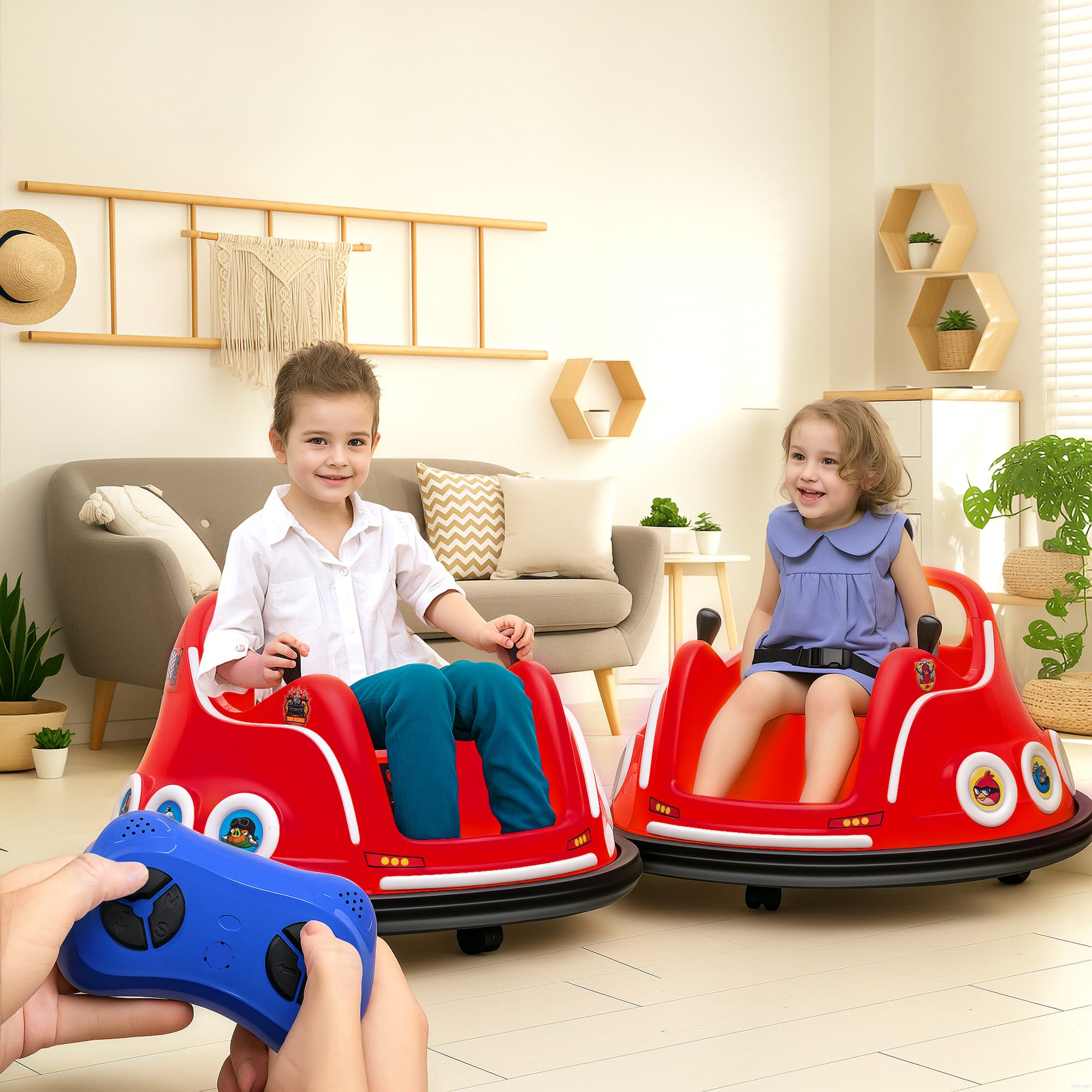 Qaba Angry Bird Licensed Electric Ride on Car, 12V Bumper Car for Kids w/ Dual Joysticks, 360 Degree Spin, Red | Aosom Canada