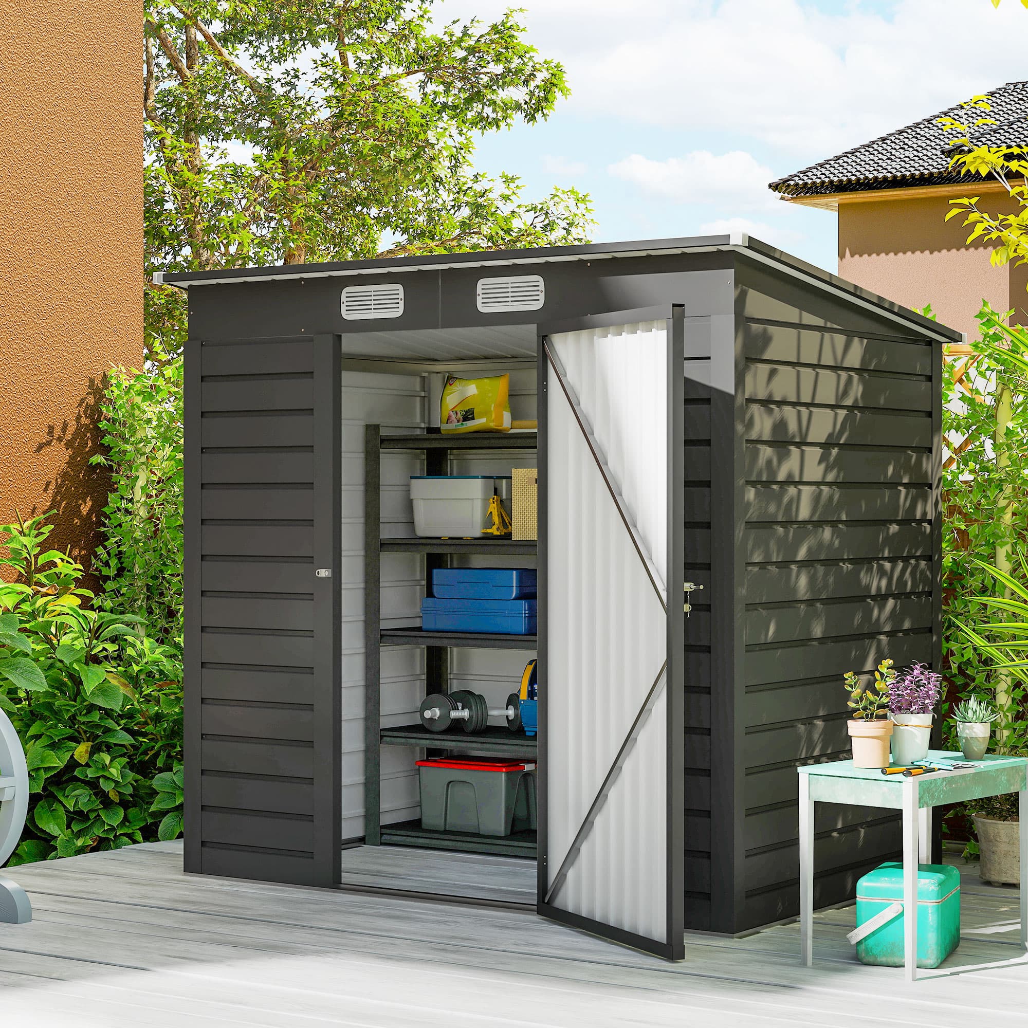 Outsunny 6 x 4FT Galvanized Garden Storage Shed, Metal Outdoor Shed with 2 Vents, Grey | Aosom Canada
