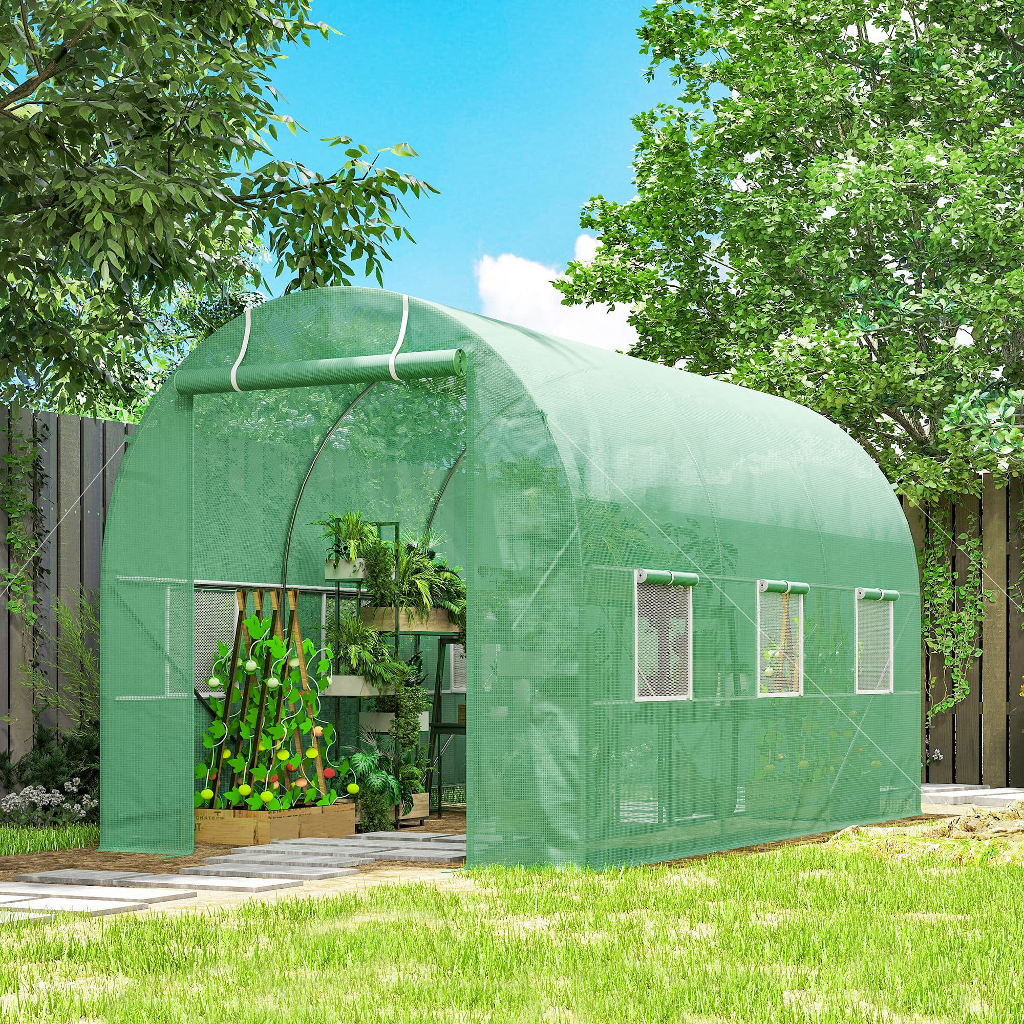 Outsunny Walk-in Tunnel Grow House: 11.5x6.6 Outdoor Plant Growing Hot House with Roll Up Door | Aosom Canada