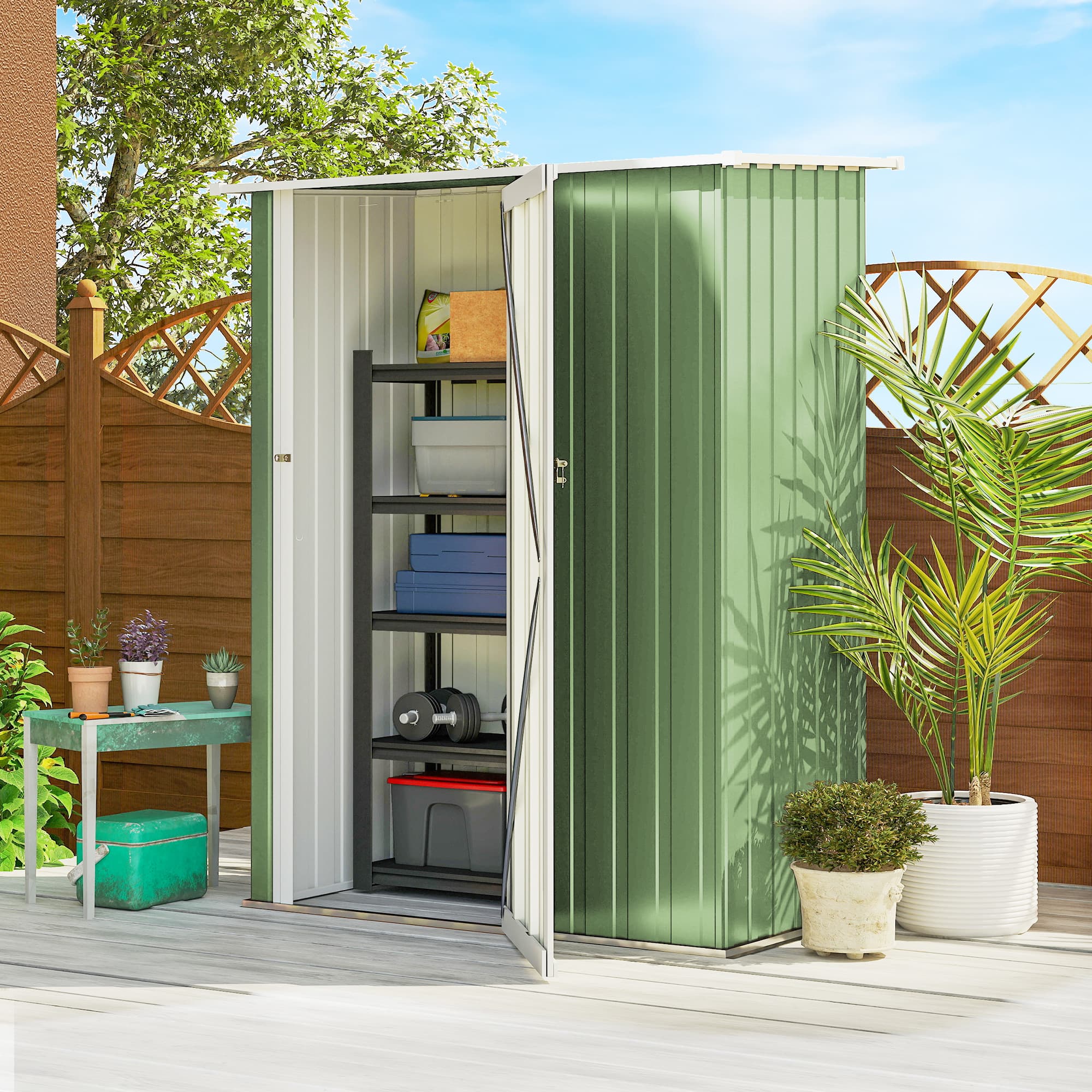 Outsunny 5 x 3ft Outdoor Storage Shed Metal Garden Shed Cabanon with Sloped Roof, Lockable Door for Tool, Light Green | Aosom Canada