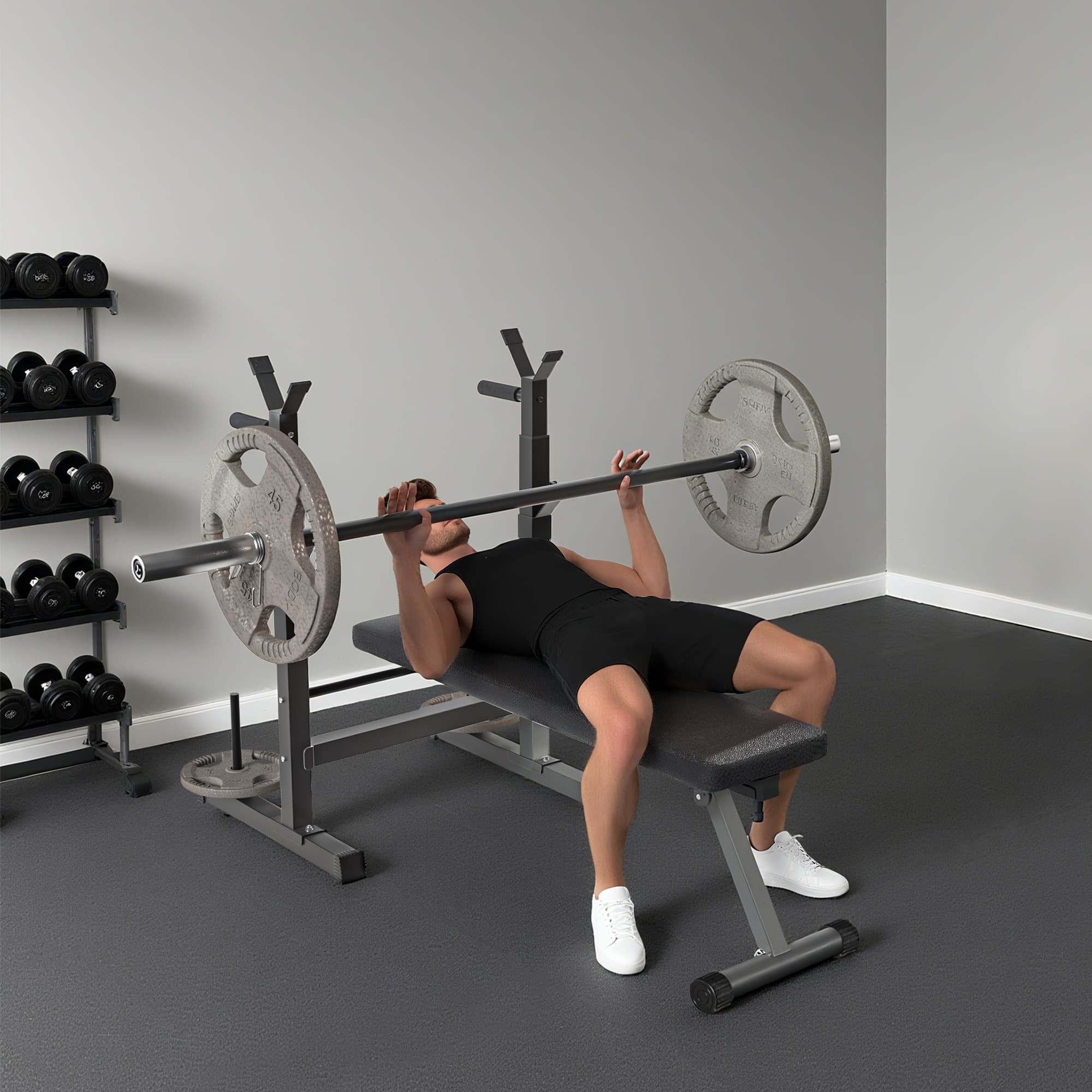 Soozier Adjustable Weight Bench Foldable Bench Press Barbell Rack Dip Station Home Gym Strength Training Workout | Aosom Canada