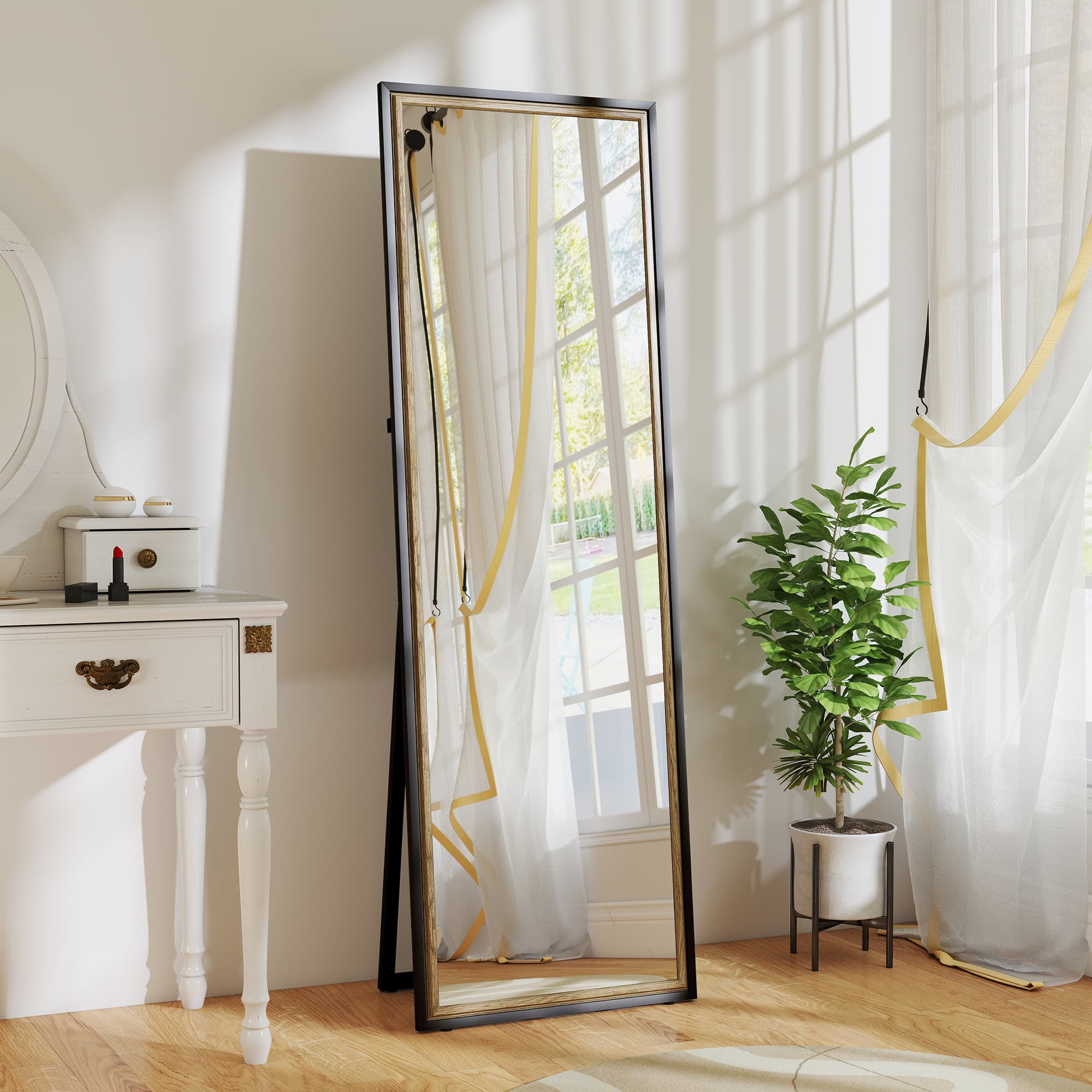 HOMCOM Full Length Mirror, 64" x 21" Rectangle Full Body Mirror with Dual-Tone Frame for Bedroom, Black | Aosom Canada