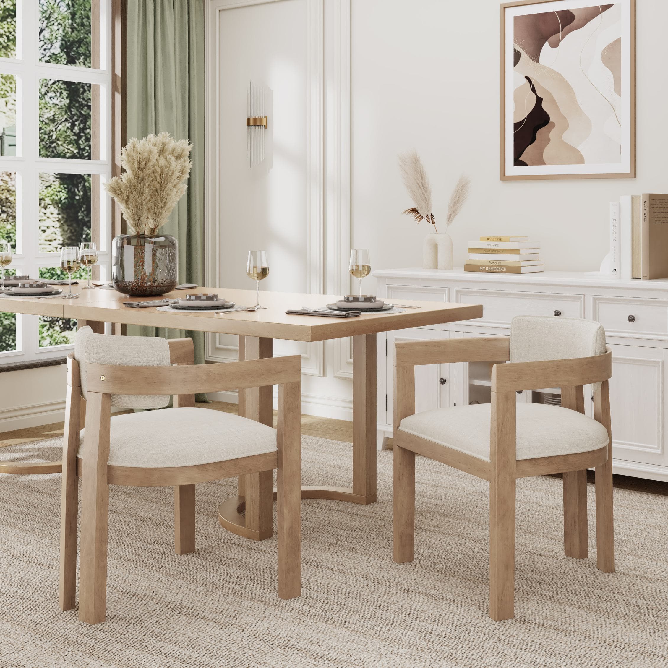 Modern Dining Chair with Rubber Wood Frame, Polyester Linen Blend Fabric, Chair for Dining Room, 22.5'' L x 23.5'' W x 31'' H, Beige | Aosom Canada