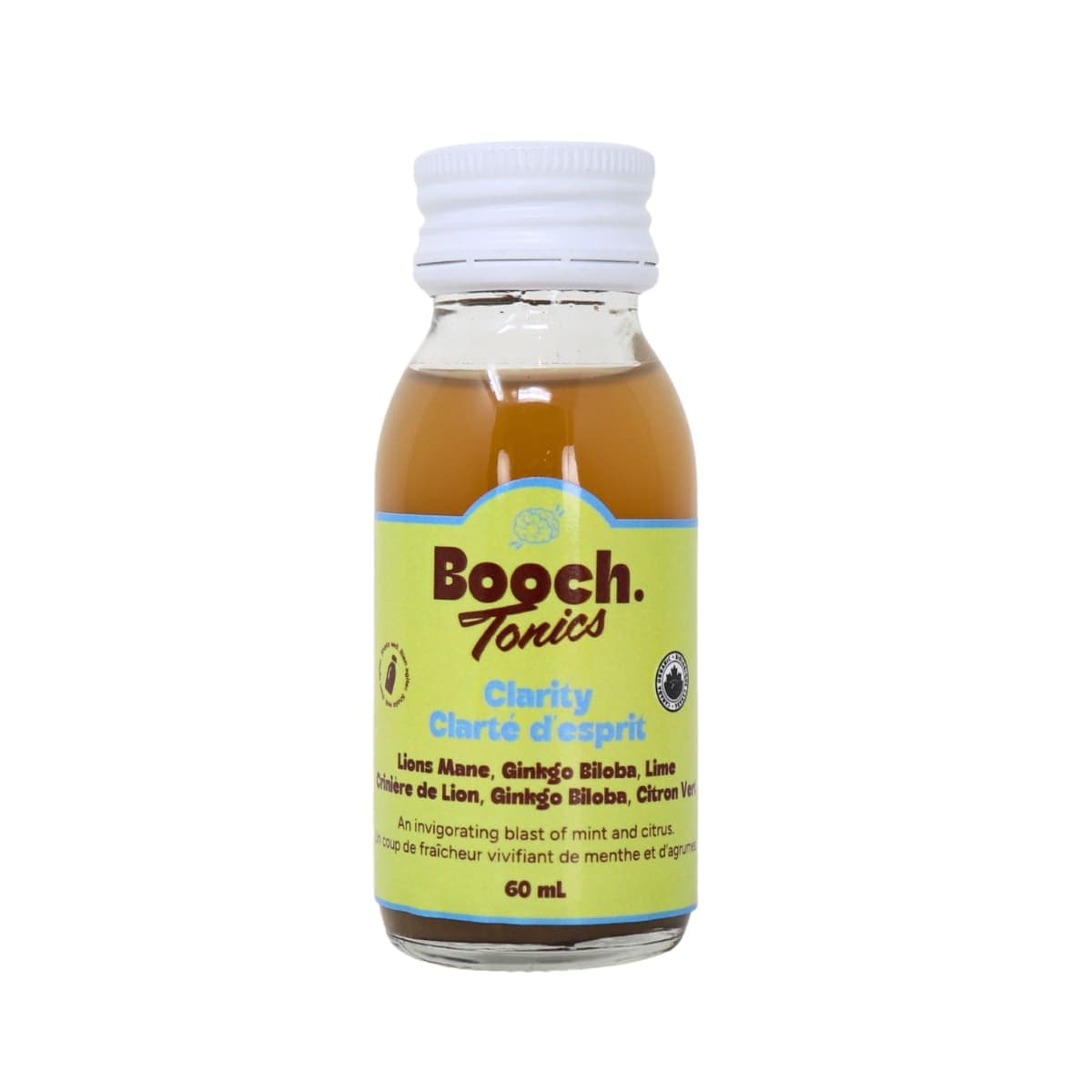 Booch Organic Tonic Shots Clarity-Lions Mane, Ginkgo Biloba, Lime, 60 mL