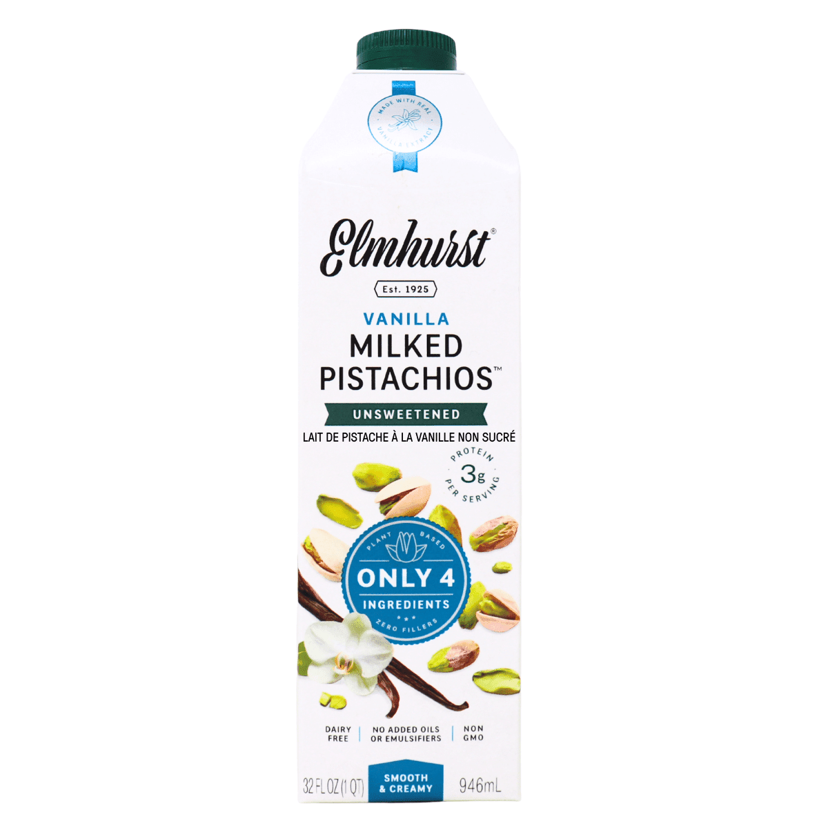 Elmhurst Unsweetened Vanilla Pistachio Milk, 946ml
