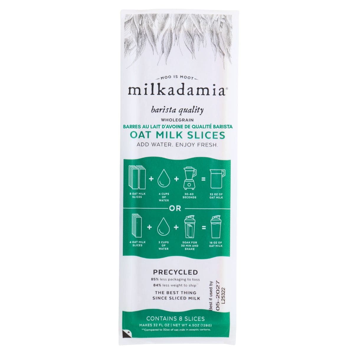 Milkadamia Barista Quality Whole Oat Milk Slices, 128g