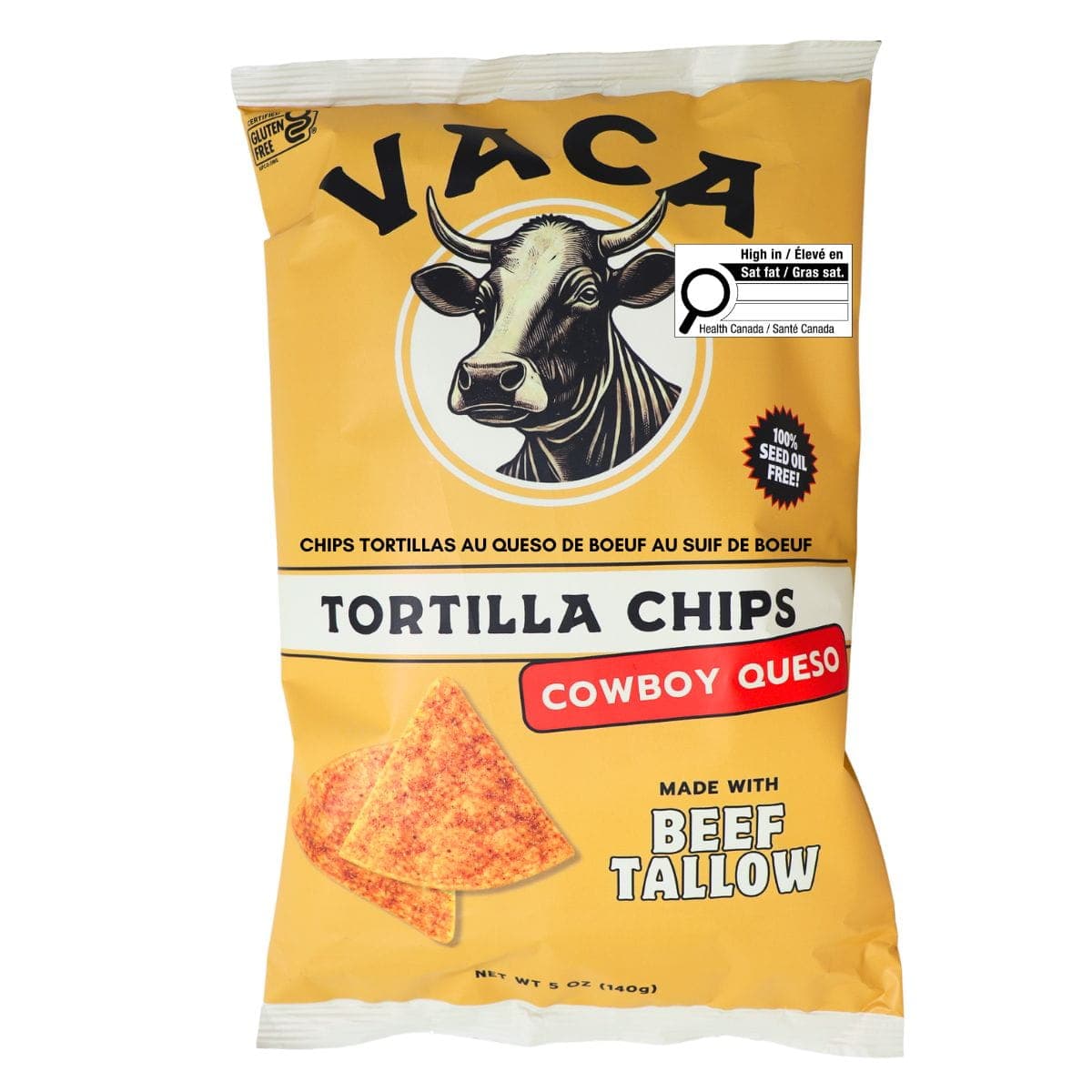 Vaca Chips Tortilla Chips made with Beef Tallow Cowboy Queso, 140g