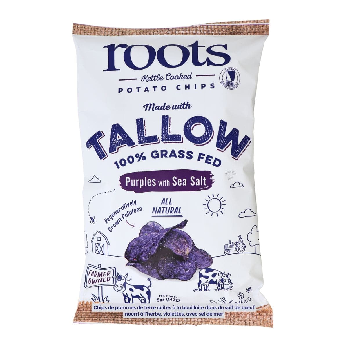 Roots Kettle Cooked in 100% Grass-Fed Tallow Potato Chips Purples With Sea Salt, 142g