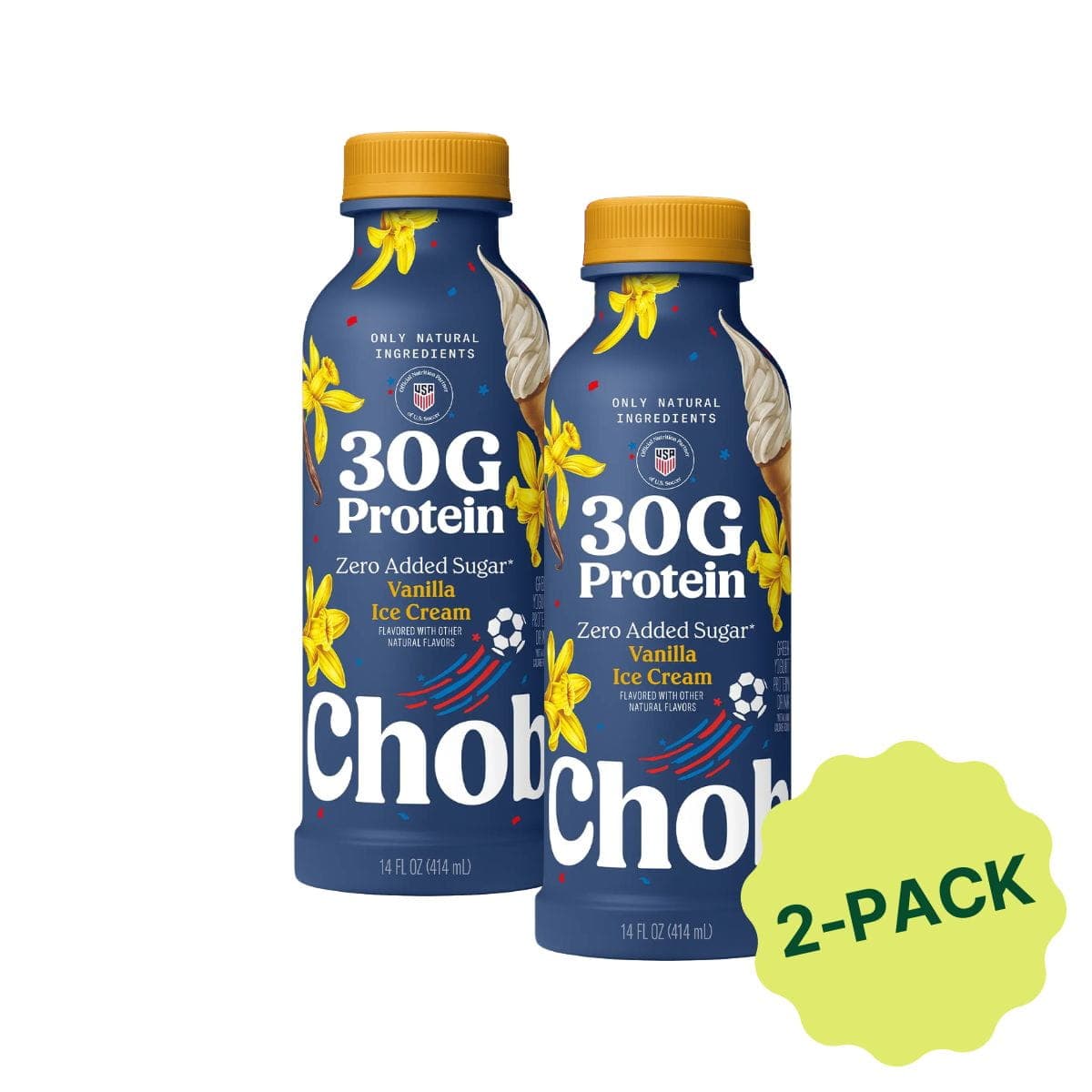 Chobani High Protein Greek Yogurt Drink Vanilla Ice Cream, 2 Pack