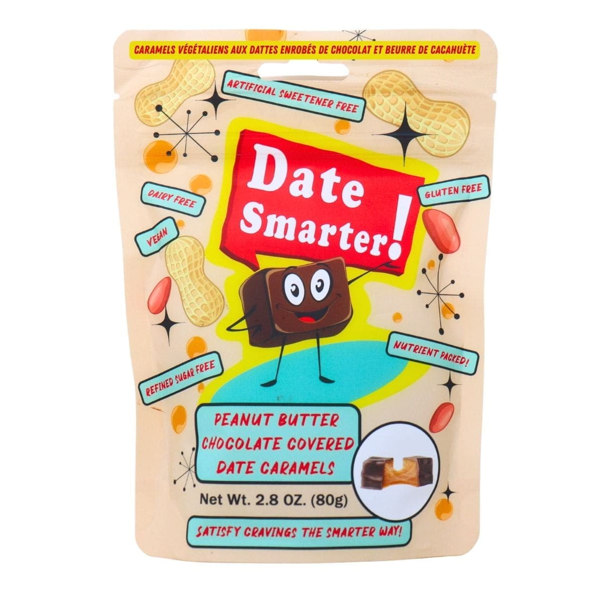 Date Smarter! Vegan Peanut Butter Chocolate Covered Date Caramels, 80g