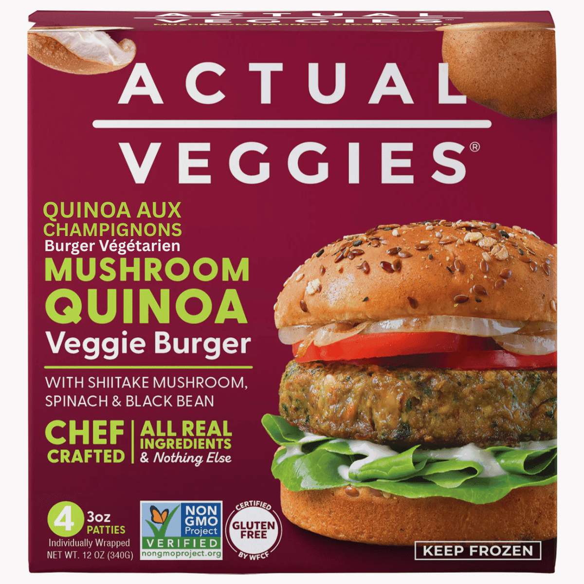 Actual Veggies Mushroom Quinoa Veggie Burgers, 4 patties