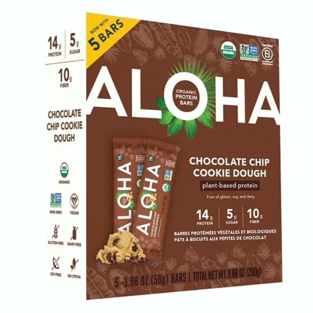 ALOHA Organic Plant-Based Protein Bar Chocolate Chip Cookie Dough Box, 5 Bars