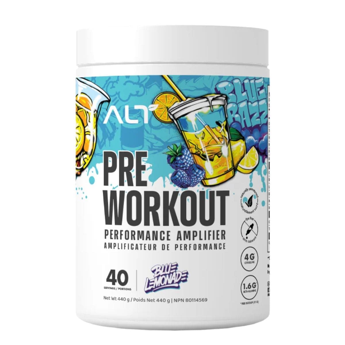 ALT Sugar-Free Pre Workout Performance Amplifier Blue Lemonade, 40 Servings