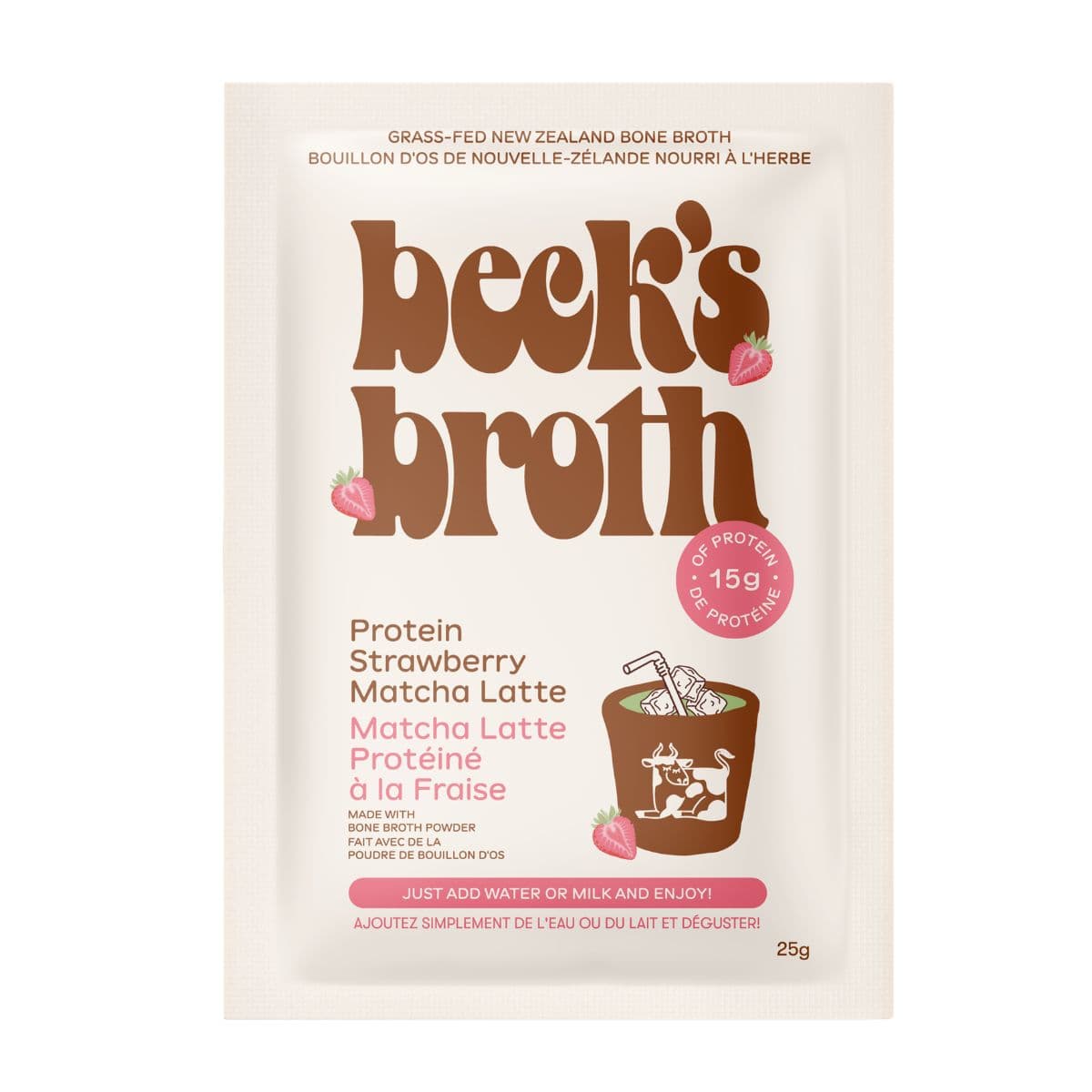 Beck’s Broth Bone Broth Powder Protein Strawberry Matcha Latte, 25g