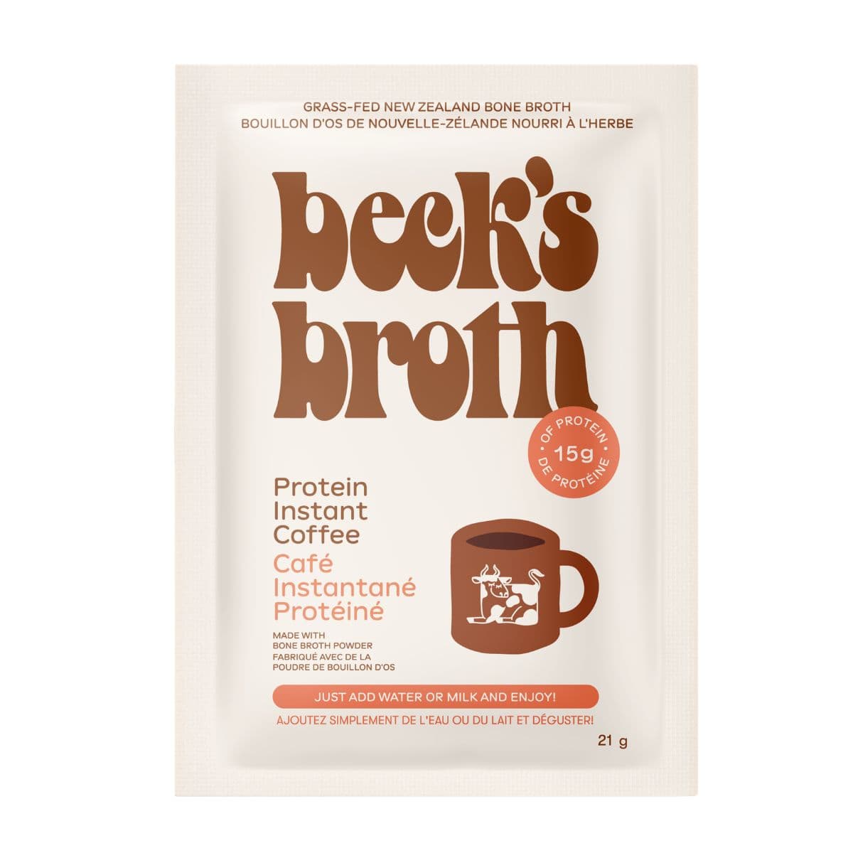 Beck’s Broth Bone Broth Powder Protein Instant Coffee, 21g