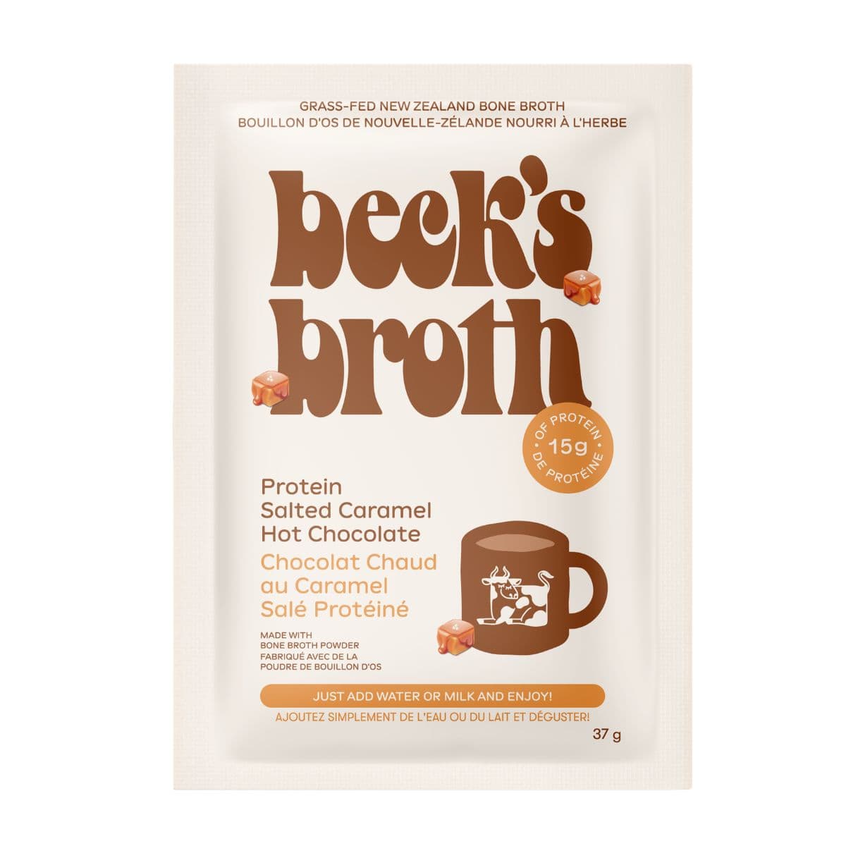 Beck’s Broth Bone Broth Powder Protein Salted Caramel Hot Chocolate, 37g