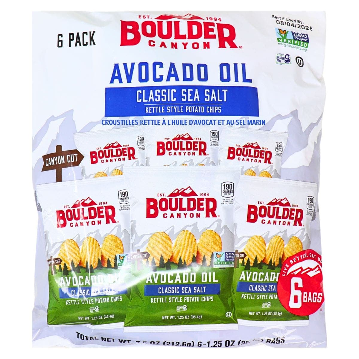 Boulder Canyon Kettle Potato Chips With Avocado Oil Sea Salt Snack Packs, 6 Packs