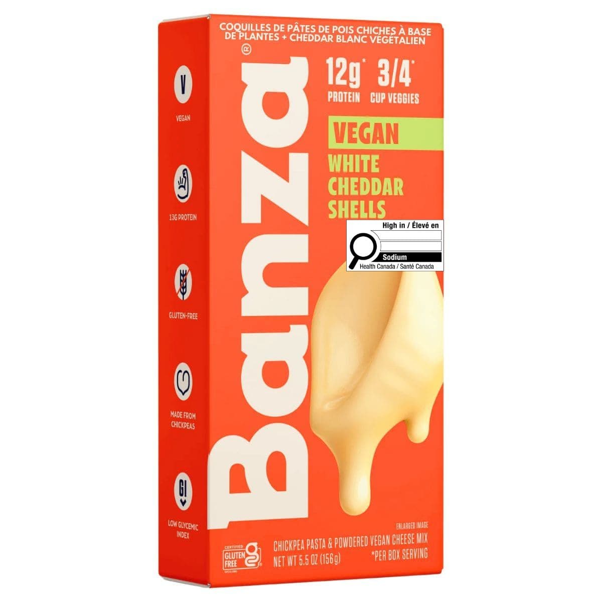 Banza Plant-Based Chickpea Pasta Shells + Vegan White Cheddar, 156g