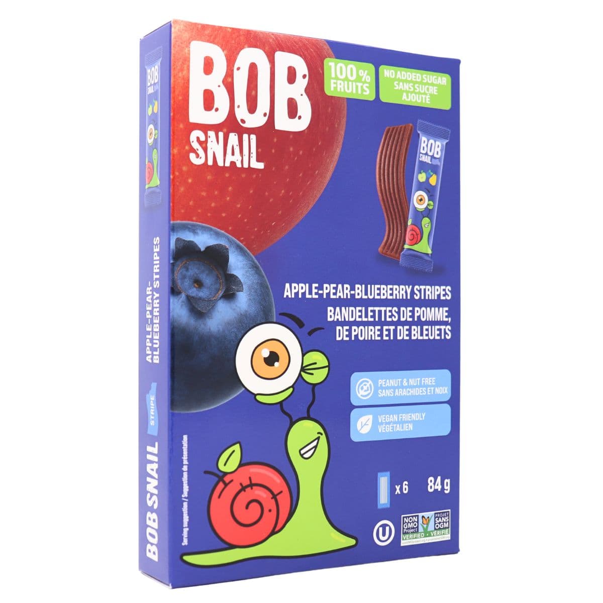 Bob Snail No Added Sugar Fruit Stripes Apple-Pear-Blueberry, 6 Packs