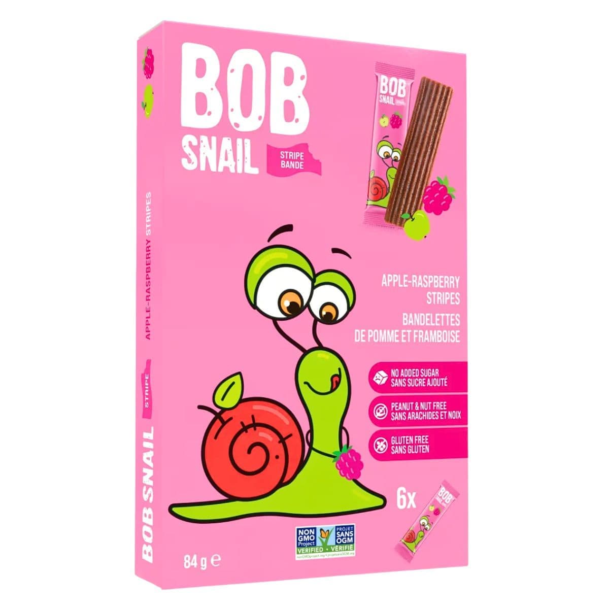 Bob Snail No Added Sugar Fruit Stripes Apple-Raspberry, 6 Packs