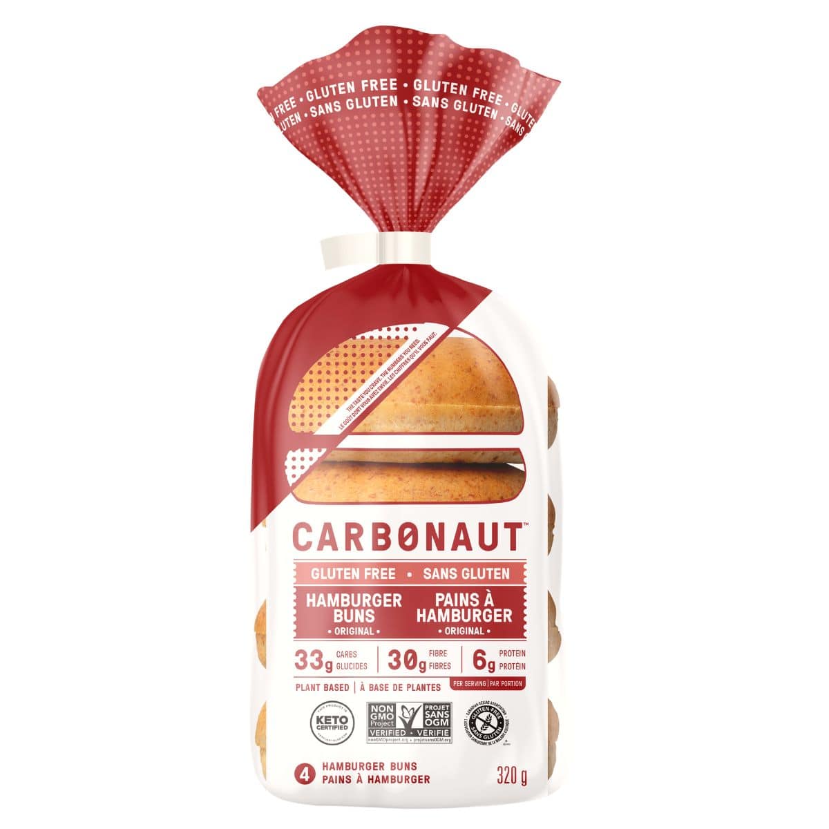 Carbonaut Gluten-Free Keto Hamburger Buns Original, 4 Buns