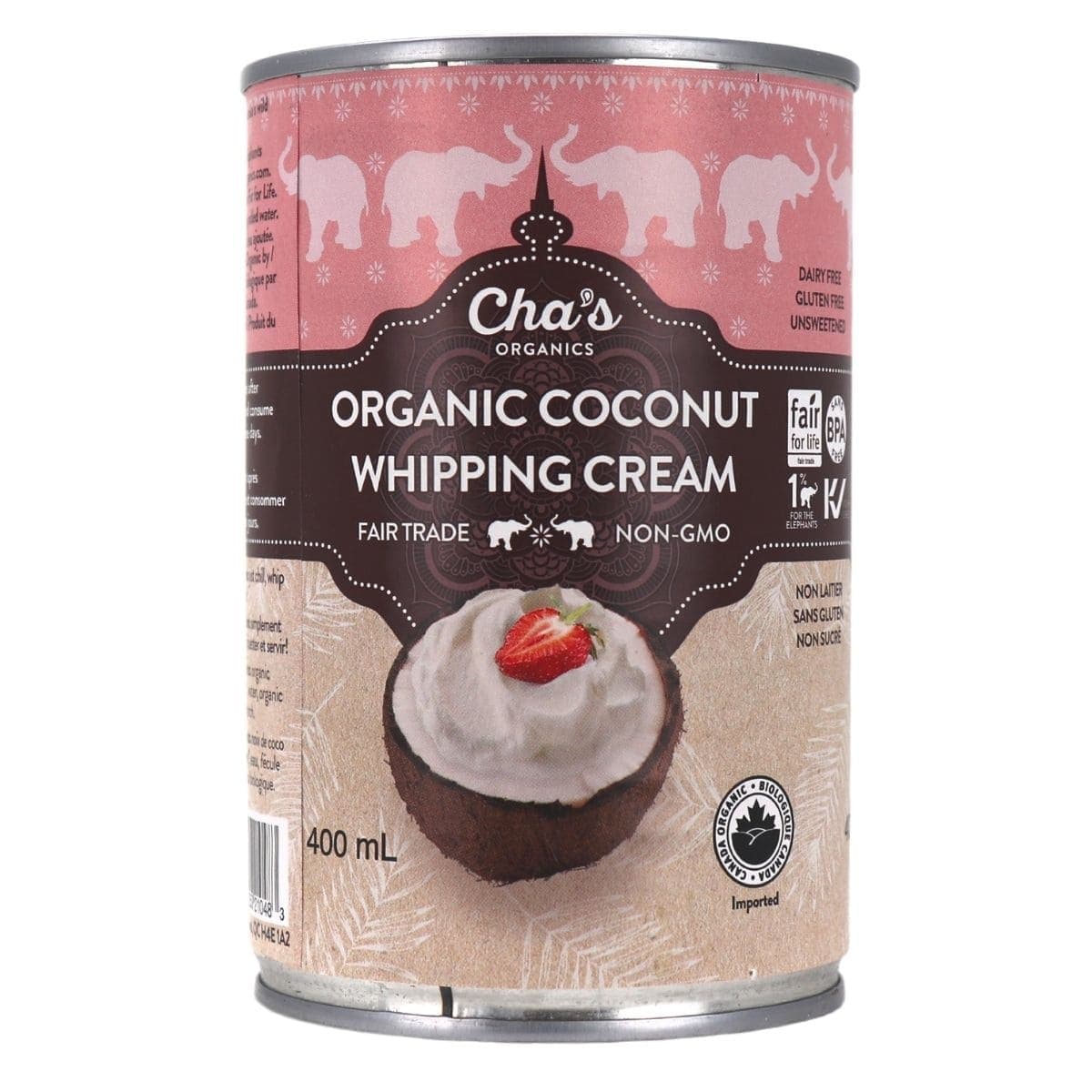 Cha’s Organics Coconut Whipping Cream Unsweetened, 400ml