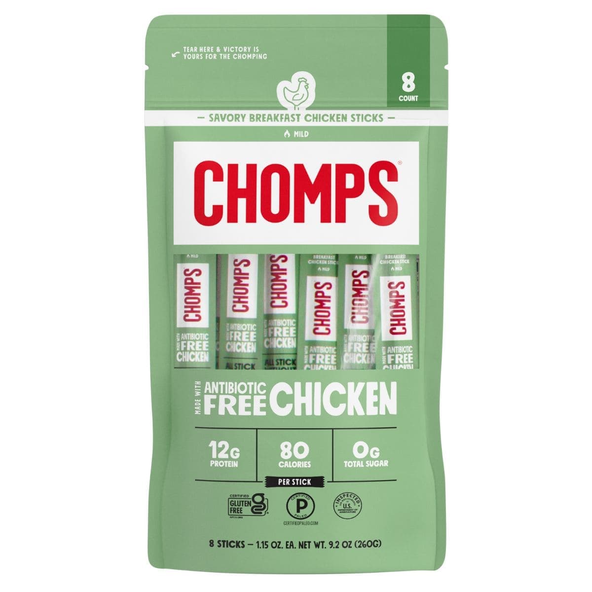 Chomps Antibiotic-Free Chicken Jerky Stick Savoury Breakfast, 8 Sticks