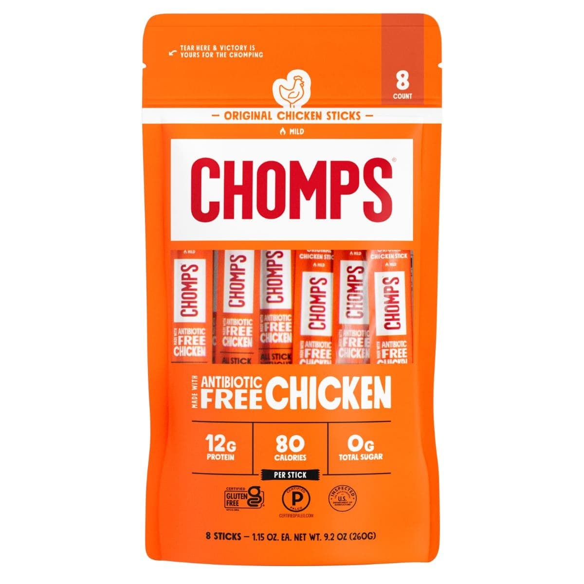 Chomps Antibiotic-Free Chicken Jerky Stick Original, 8 Sticks