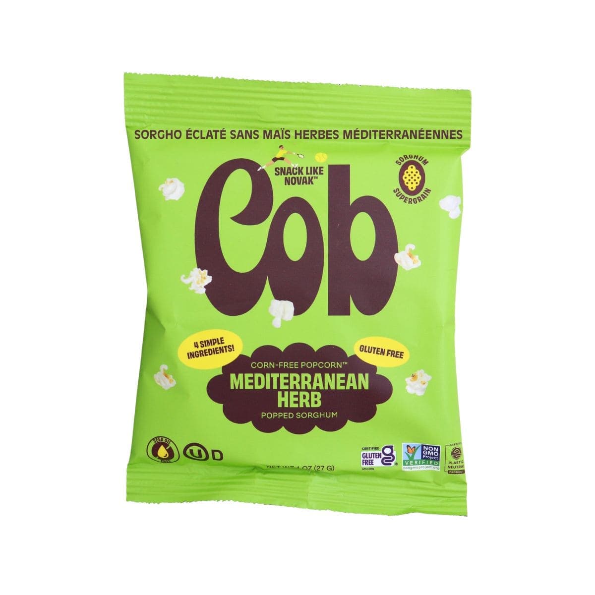 Cob Foods Corn-Free Popcorn Popped Sorghum Mediterranean Herb, 27 g