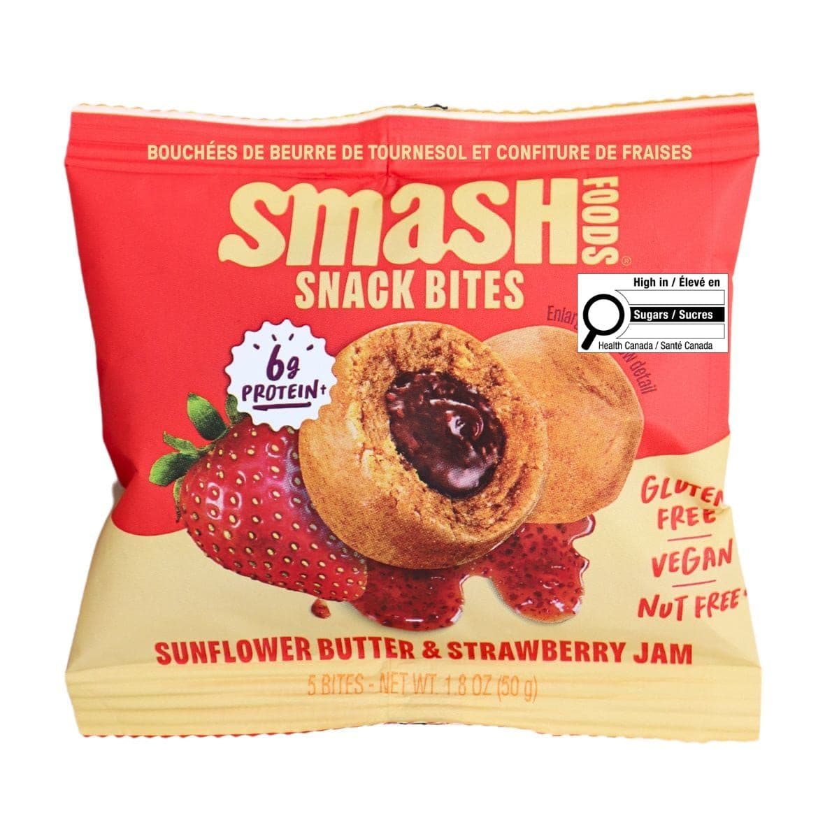 Smash Foods Protein Superfood Snack Bites Sunflower Butter + Strawberry Jam, 5 Bites