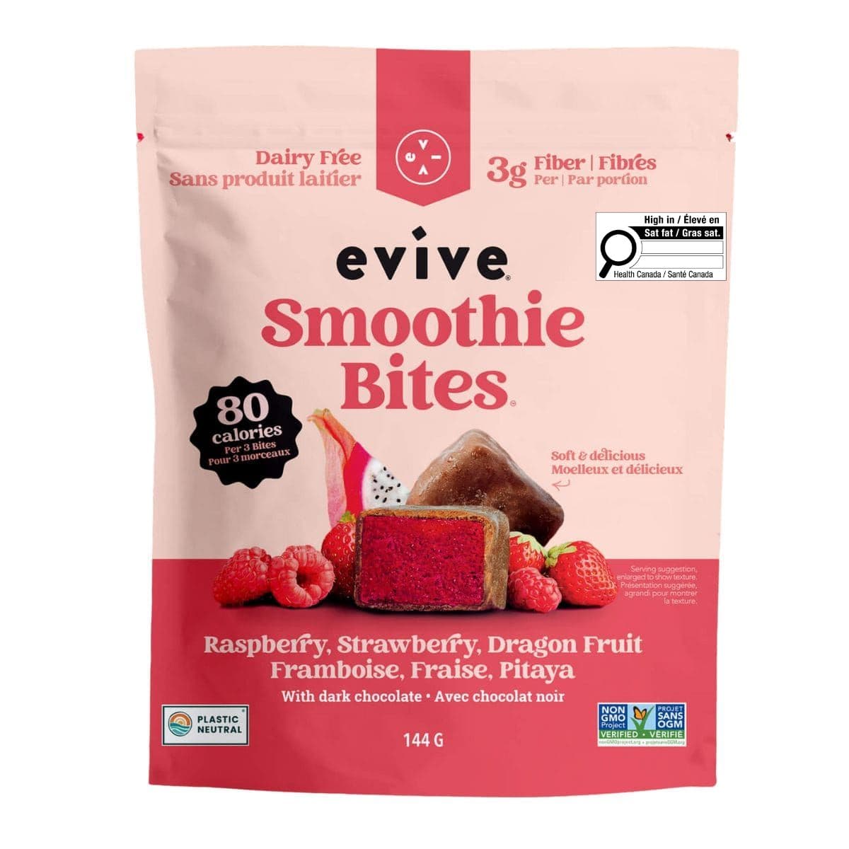 Evive Chocolate-Covered Smoothie Bites Raspberry, Strawberry & Dragon Fruit, 180 g