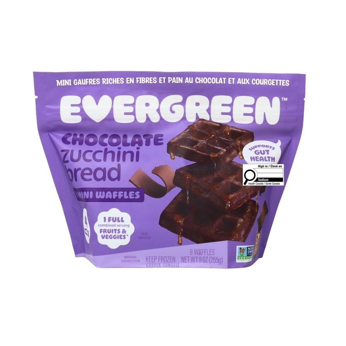 Evergreen High-Fibre Mini Waffles Chocolate Zucchini Bread, 9 Pack