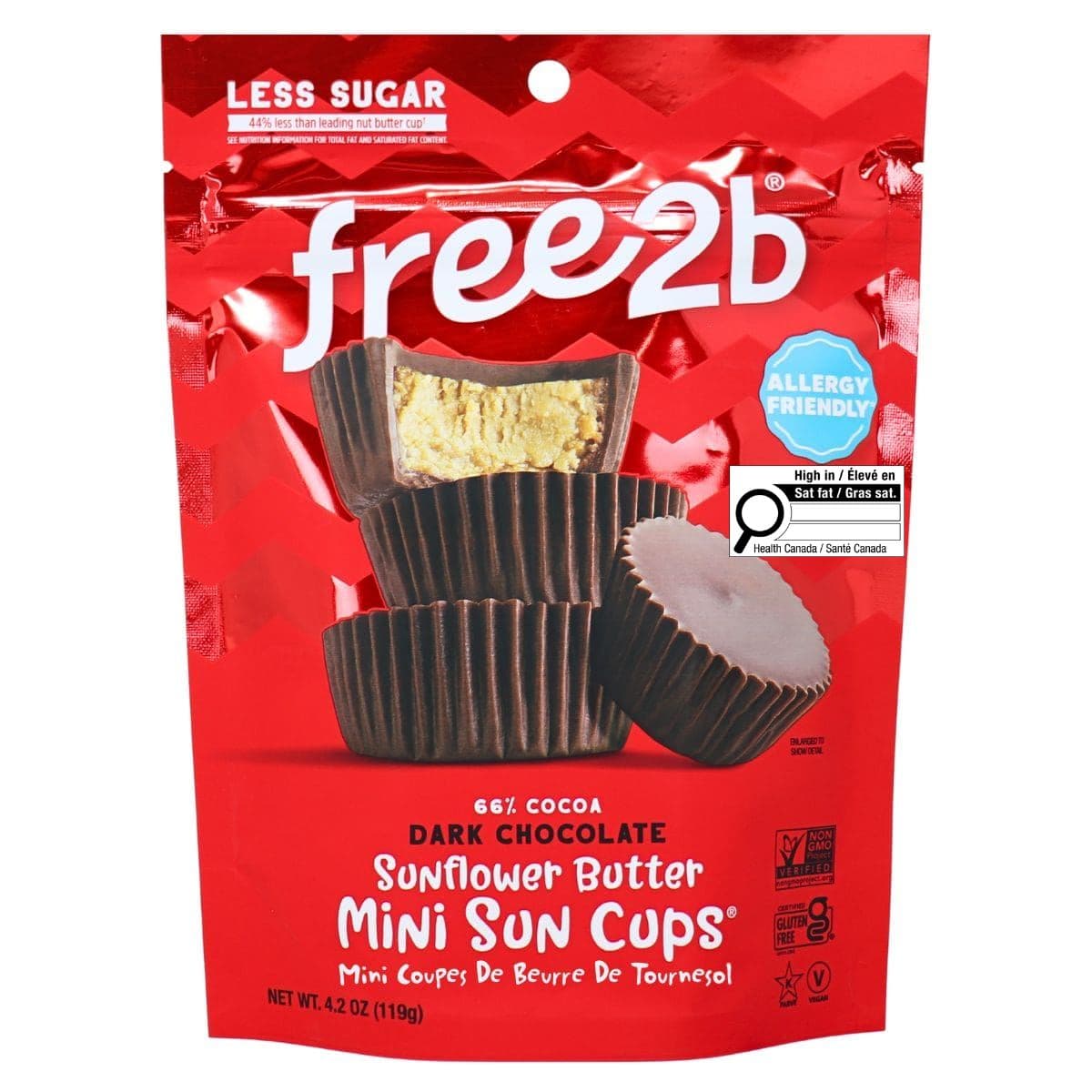 Free2b Dark Chocolate Sunflower Butter Mini Sun Cups, 119g