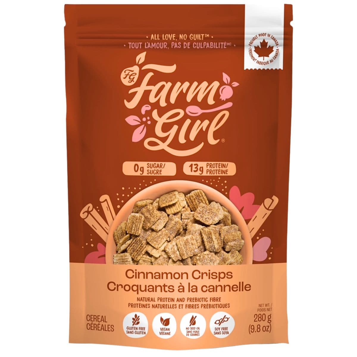 Farm Girl High-Protein Cereal Cinnamon Crisps, 280 g